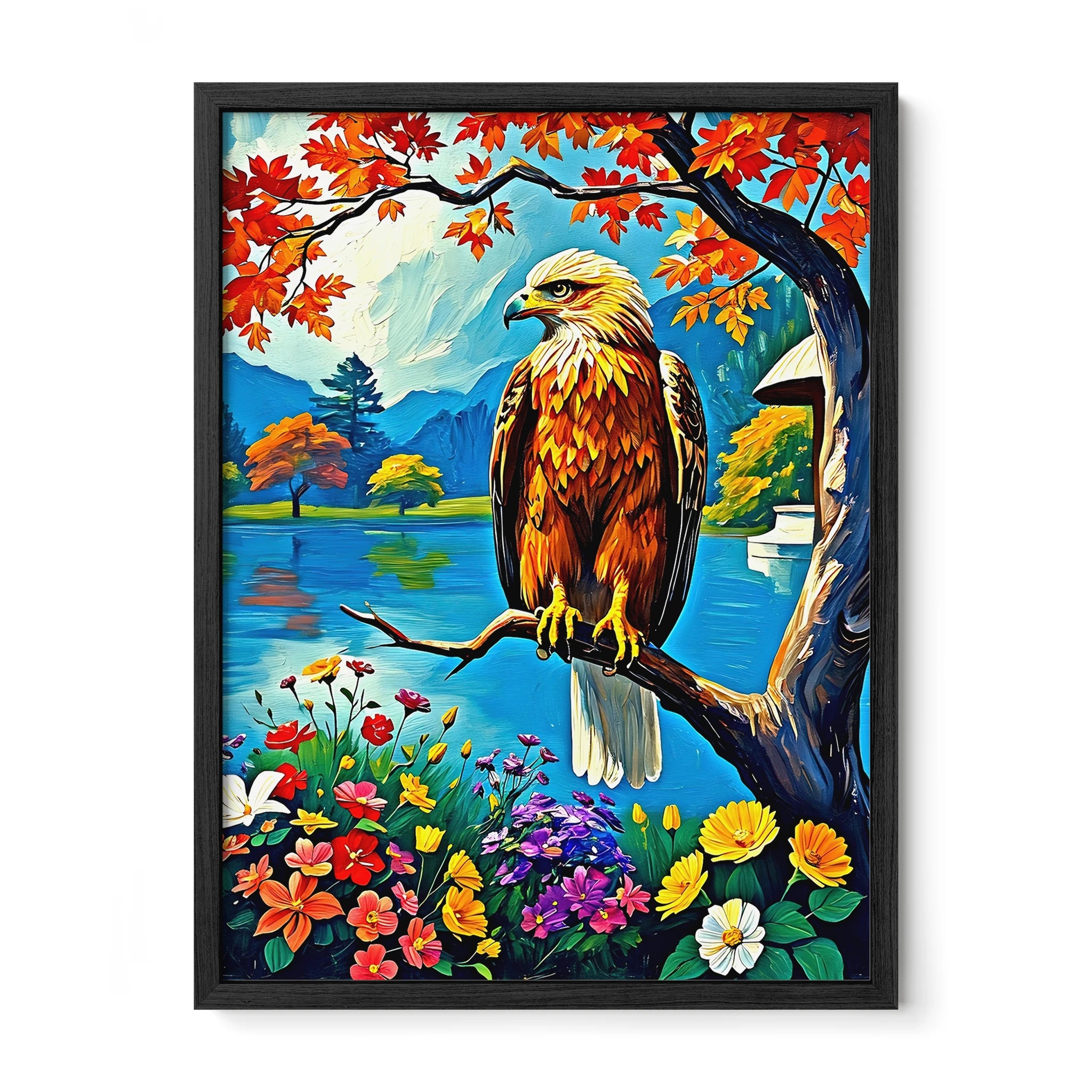 Siberian Golden Eagle-Framed Paper Print-452218 Black Premium Oak No Mats Visual Wall Art Framed Print