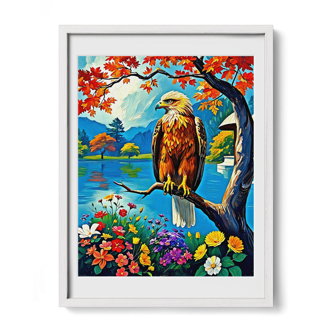 Siberian Golden Eagle-Framed Paper Print-452218 White Premium Oak Mats Visual Wall Art Framed Print