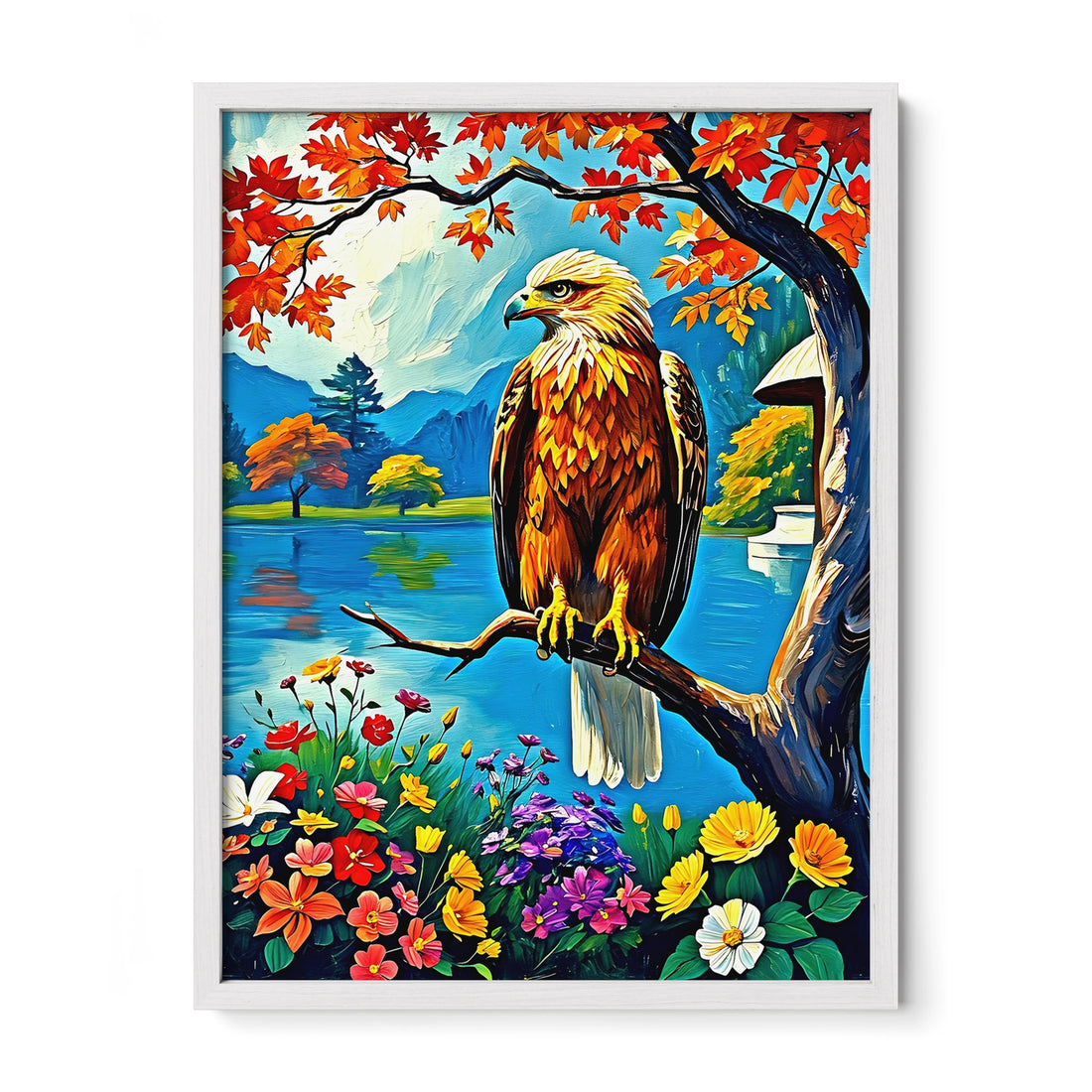 Siberian Golden Eagle-Framed Paper Print-452218 White Premium Oak No Mats Visual Wall Art Framed Print