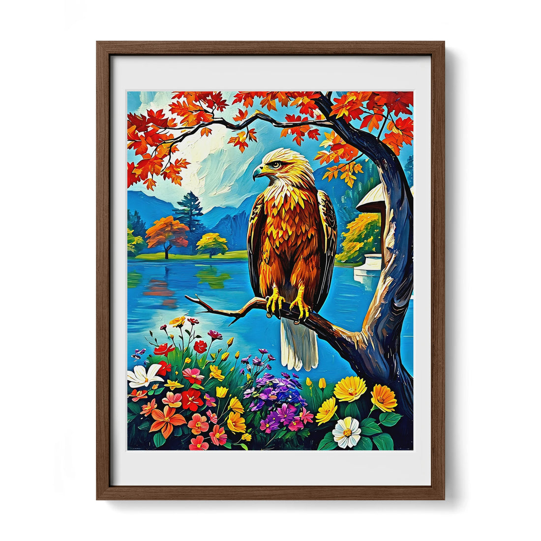Siberian Golden Eagle-Framed Paper Print-452218 Walnut Premium Oak Mats Visual Wall Art Framed Print