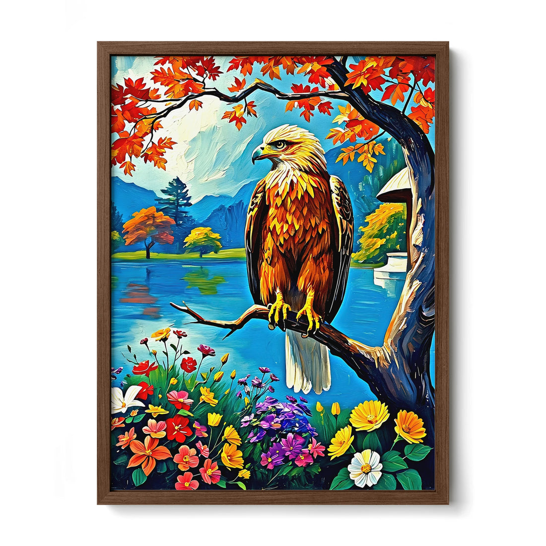 Siberian Golden Eagle-Framed Paper Print-452218 Walnut Premium Oak No Mats Visual Wall Art Framed Print