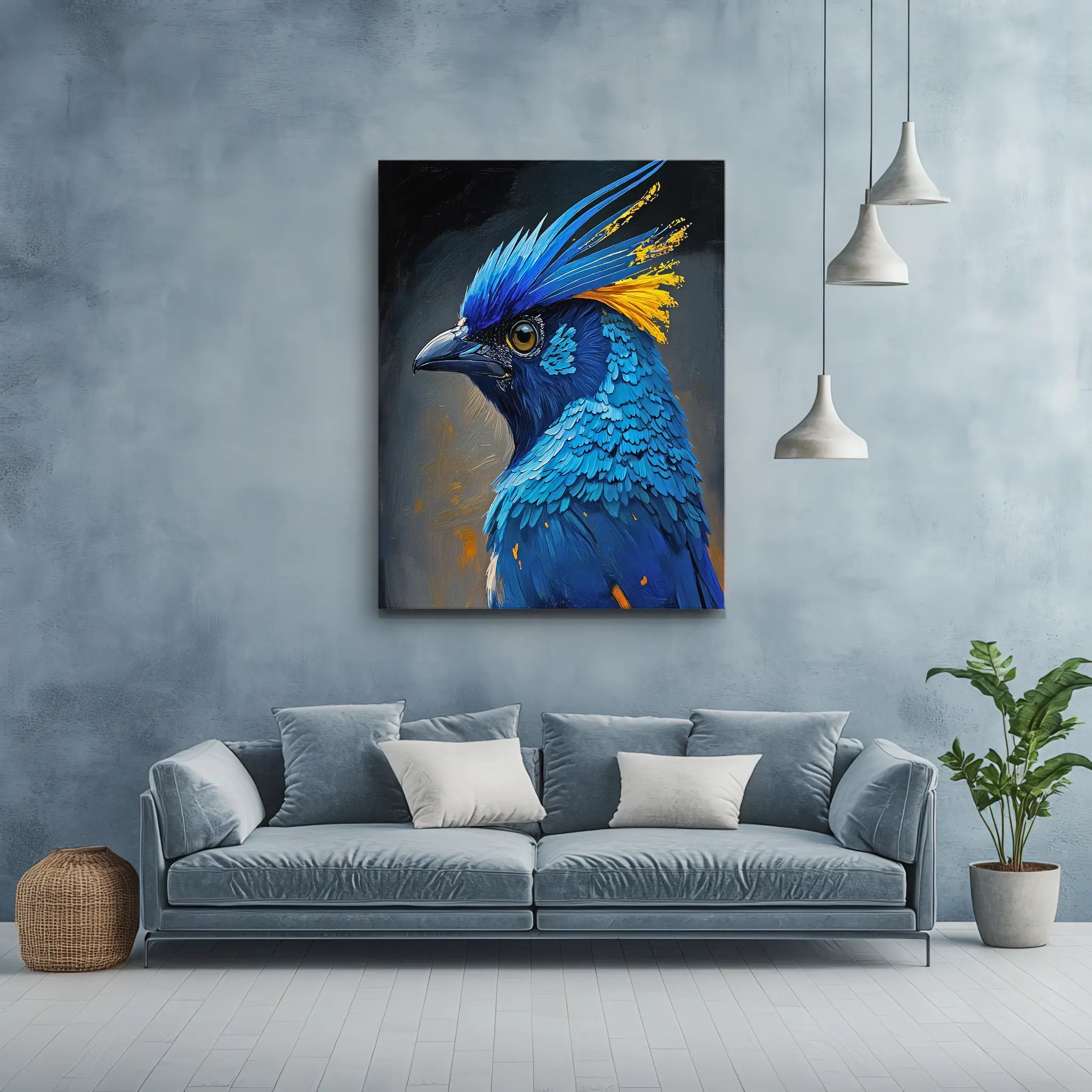 Skyfire Feather Blue Jay Painting Giclée Print 454021 Visual Wall Art AR3:4V-AR4:5V Giclée Print