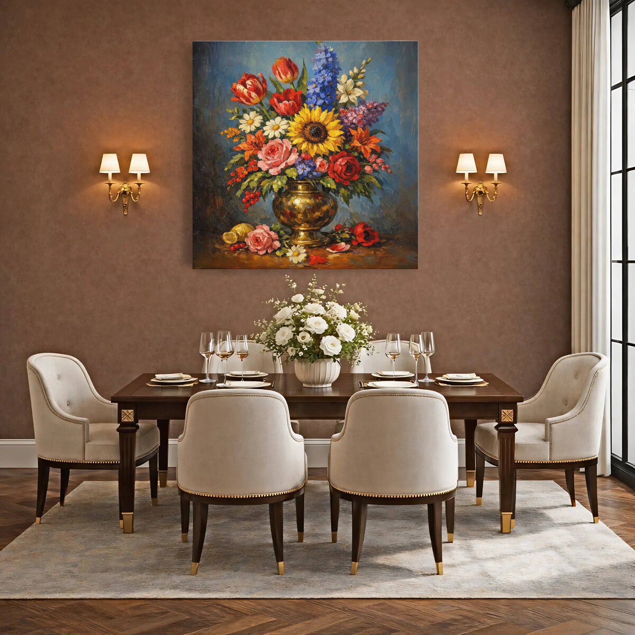 Sunflower and Roses in vase Still Life Giclée Print 111008 Visual Wall Art AR1:1S Giclée Print