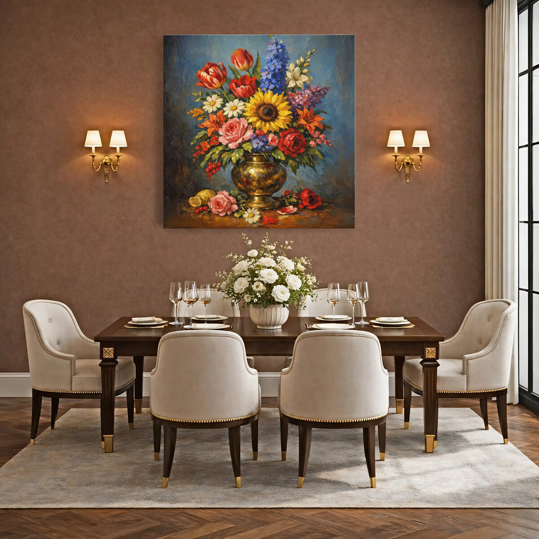 Sunflower and Roses in vase Still Life Giclée Print 111008 Visual Wall Art AR1:1S Giclée Print