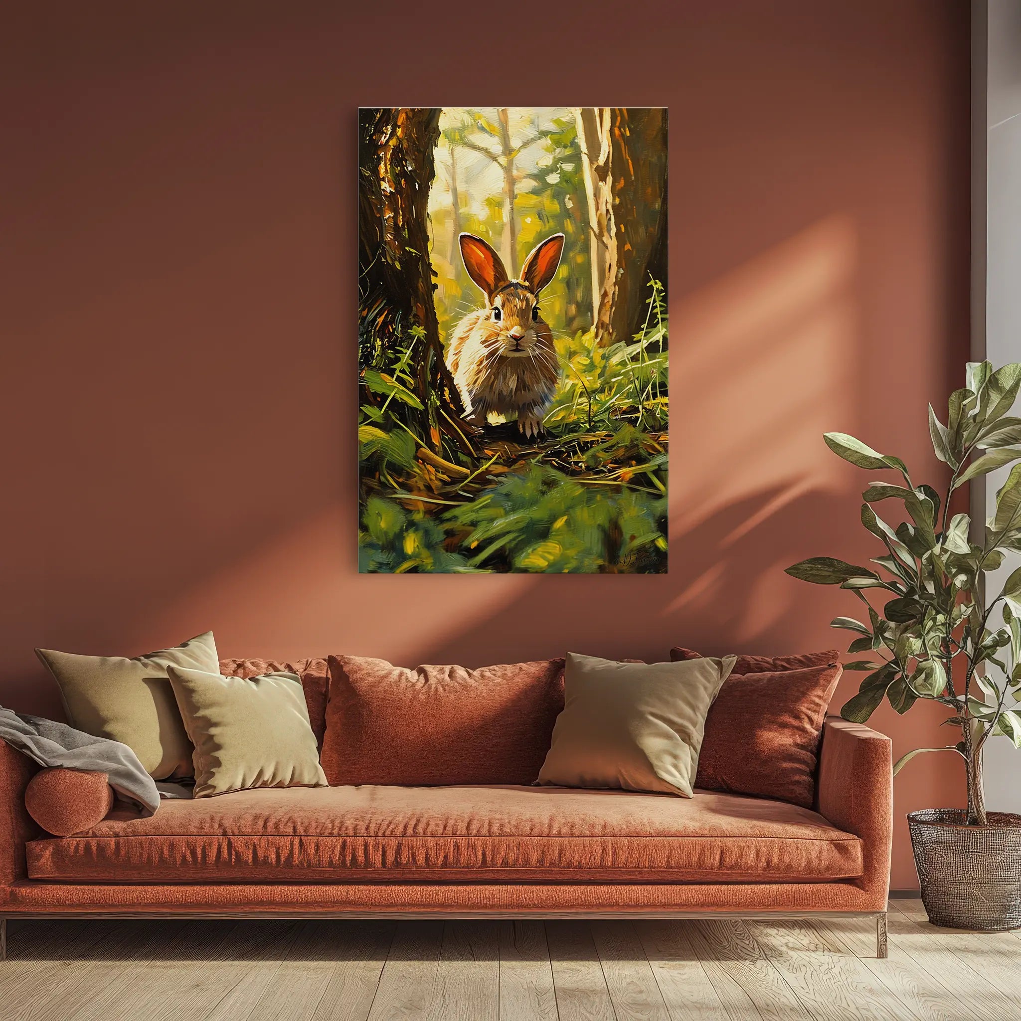 Sunlit Pause Rabbit in the Woodland Giclée Print 231098 Visual Wall Art AR2:3V Giclée Print