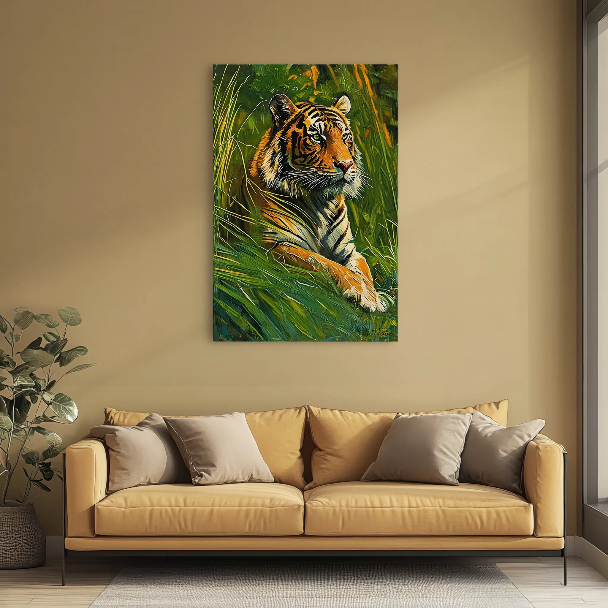 Tiger Resting in Sunlit Grass Giclée Print 231062 Visual Wall Art AR2:3V Giclée Print