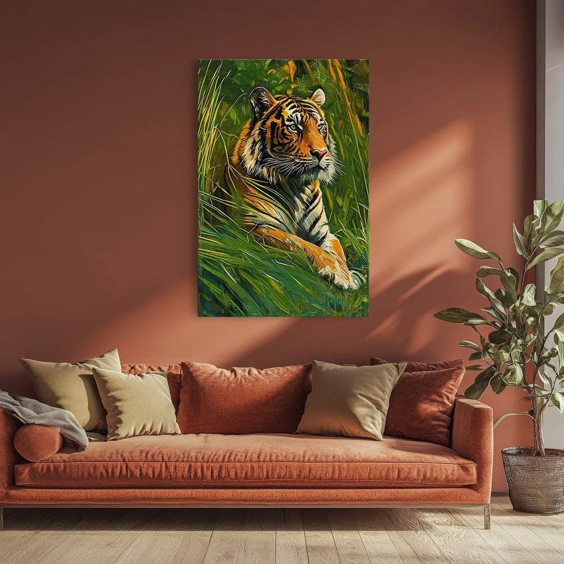 Tiger Resting in Sunlit Grass Giclée Print 231062 Visual Wall Art AR2:3V Giclée Print