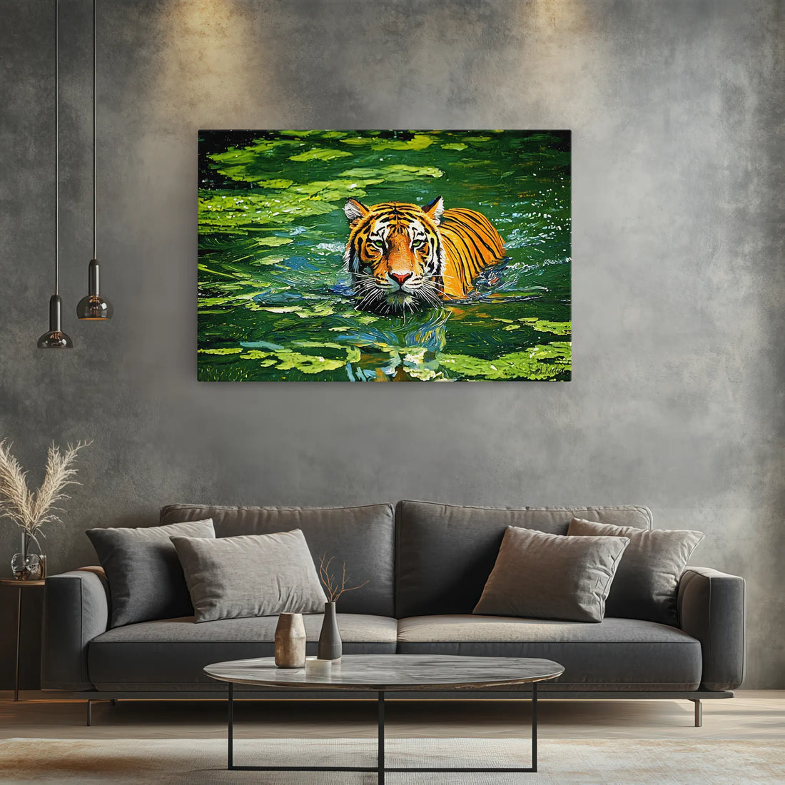 Tiger Swimming Through Lily Pads Giclée Print 321012 Visual Wall Art AR3:2H Giclée Print