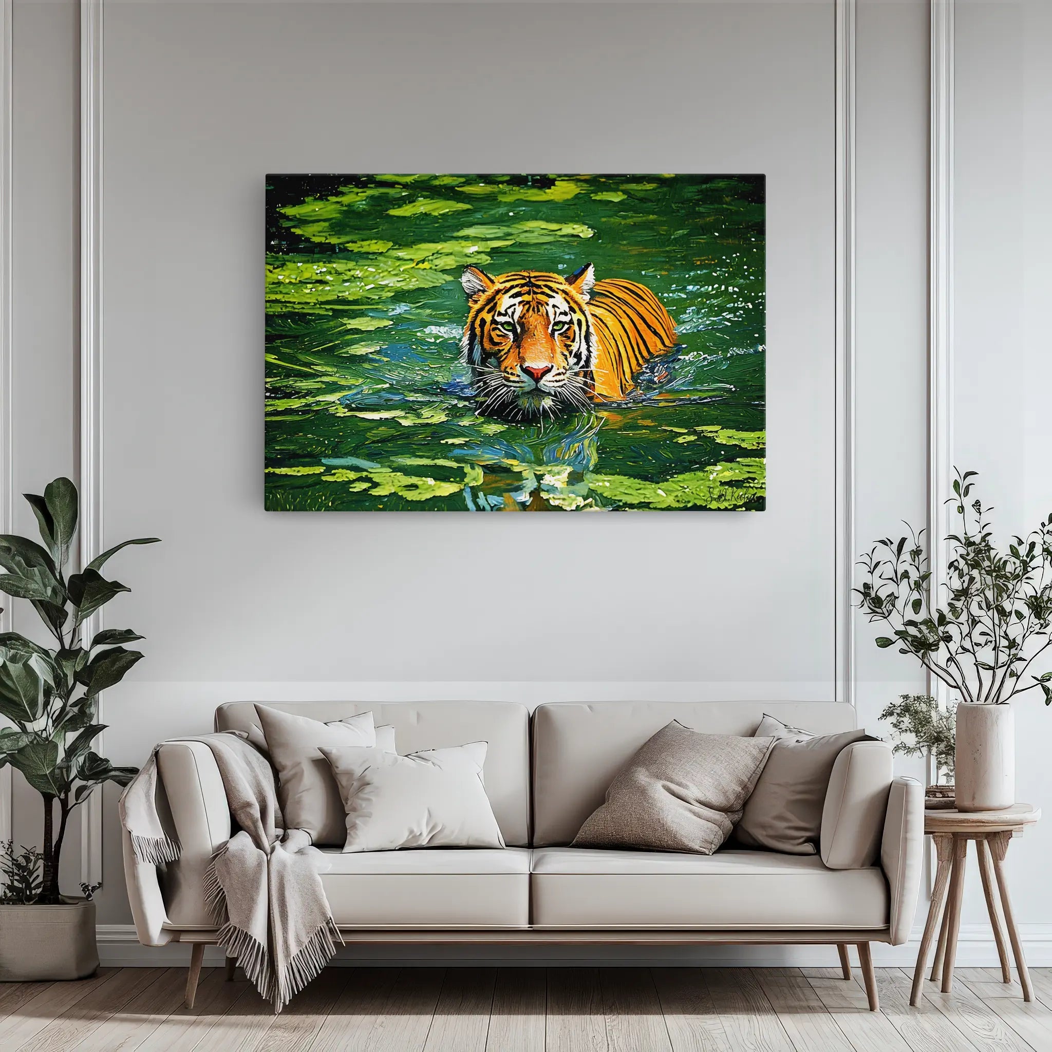Tiger Swimming Through Lily Pads Giclée Print 321012 Visual Wall Art AR3:2H Giclée Print