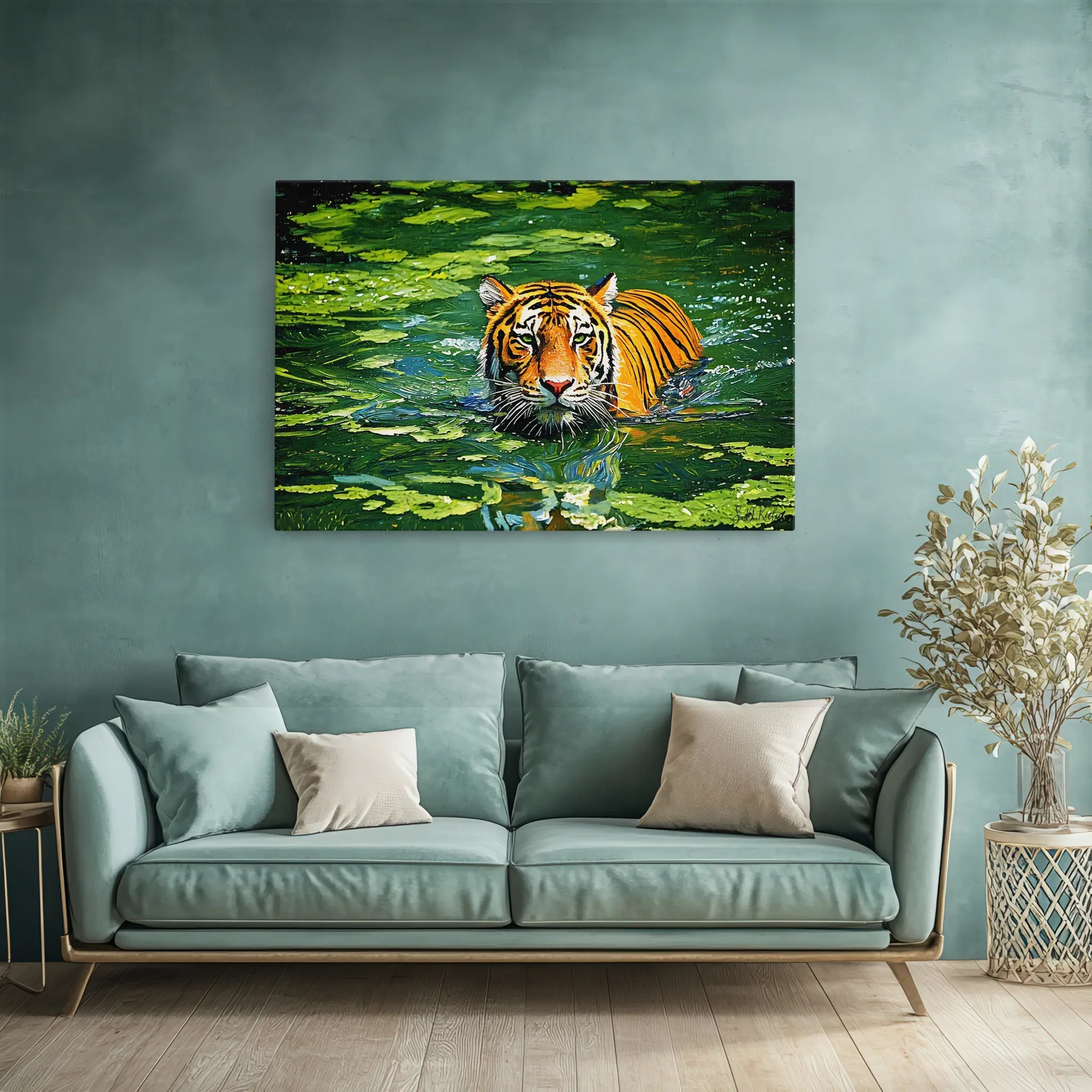Tiger Swimming Through Lily Pads Giclée Print 321012 Visual Wall Art AR3:2H Giclée Print