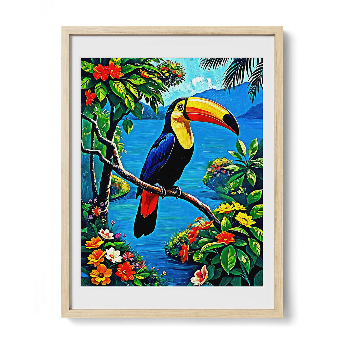 Toucan Ramphastos Sulfura-Framed Paper Print-452229 Natural Premium Oak Mats Visual Wall Art Framed Print