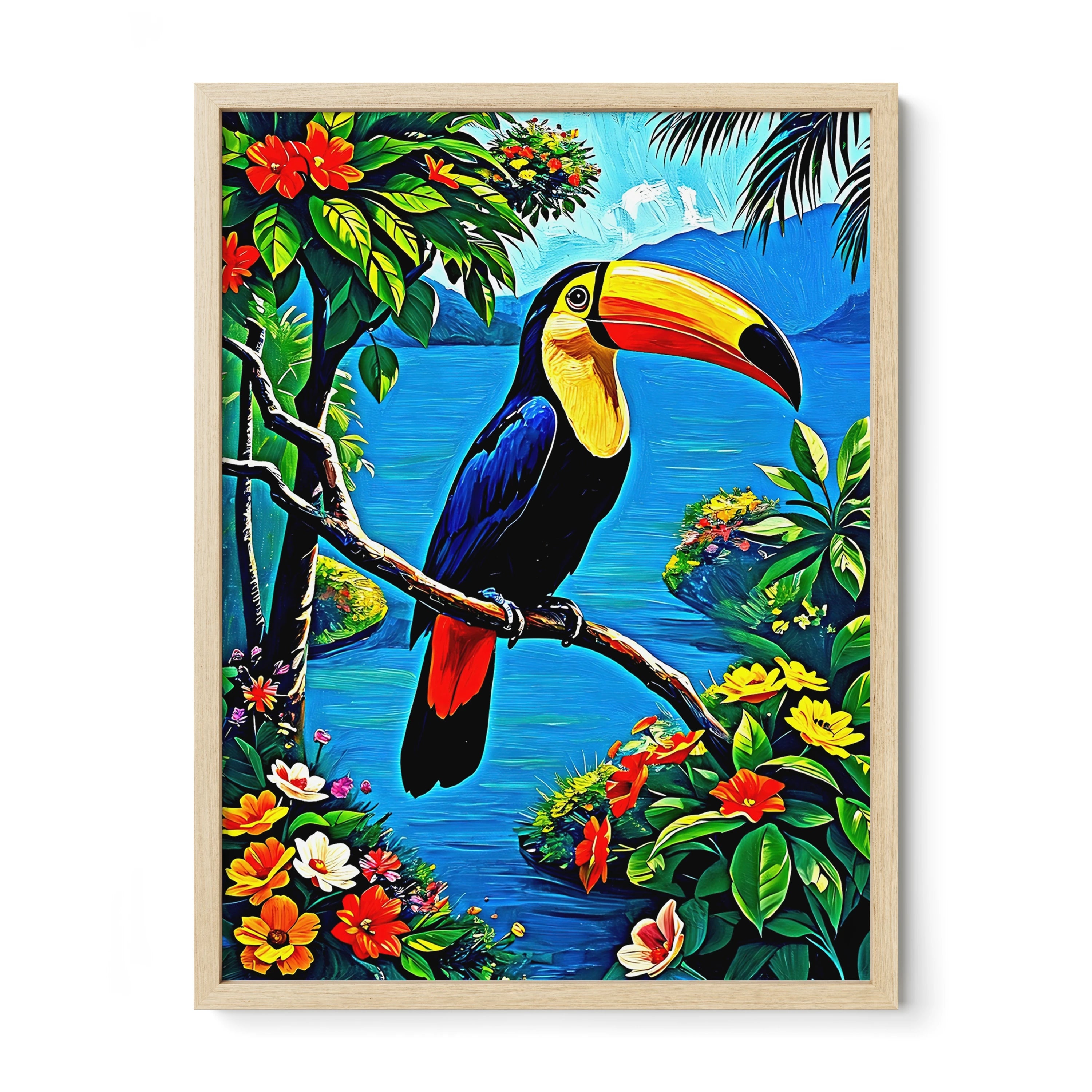 Toucan Ramphastos Sulfura-Framed Paper Print-452229 Natural Premium Oak No Mats Visual Wall Art Framed Print
