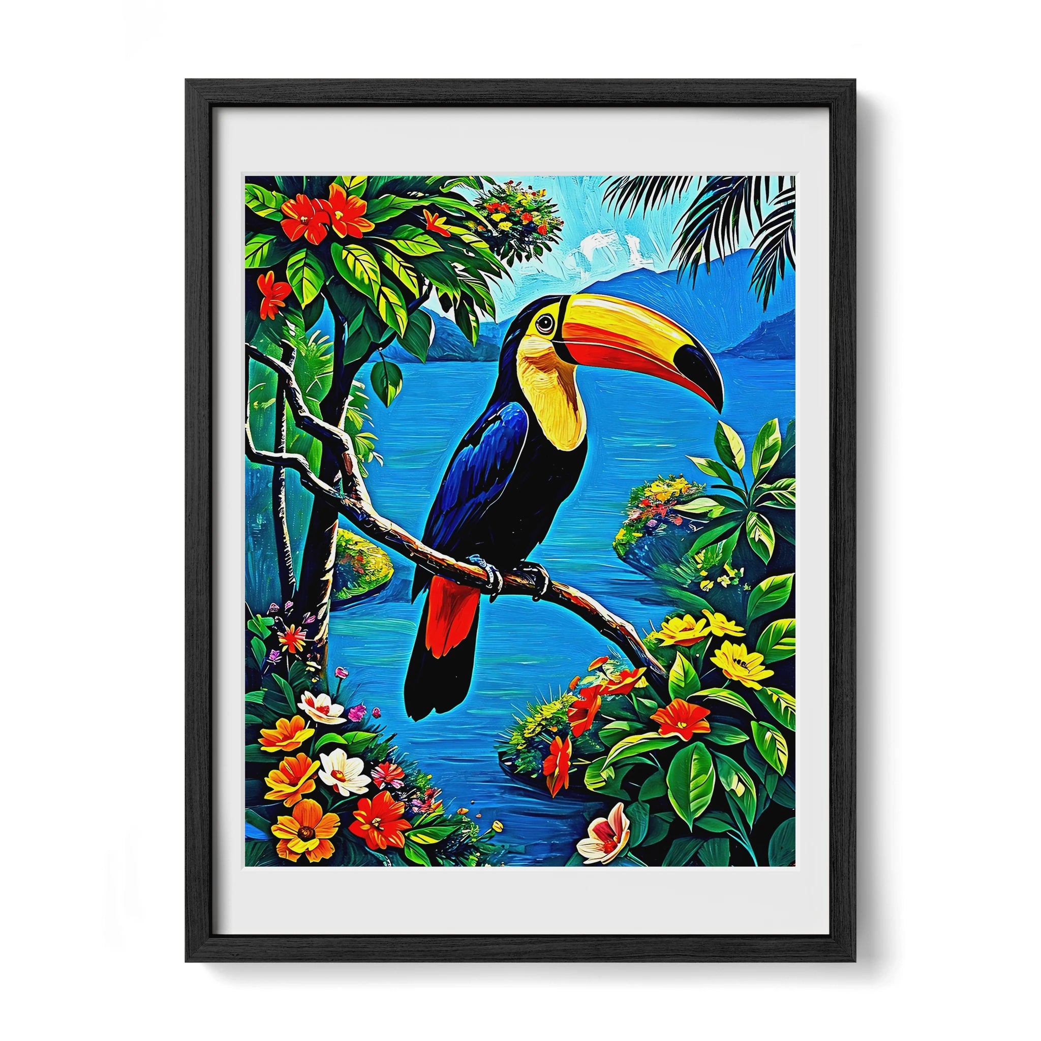 Toucan Ramphastos Sulfura-Framed Paper Print-452229 Black Premium Oak Mats Visual Wall Art Framed Print