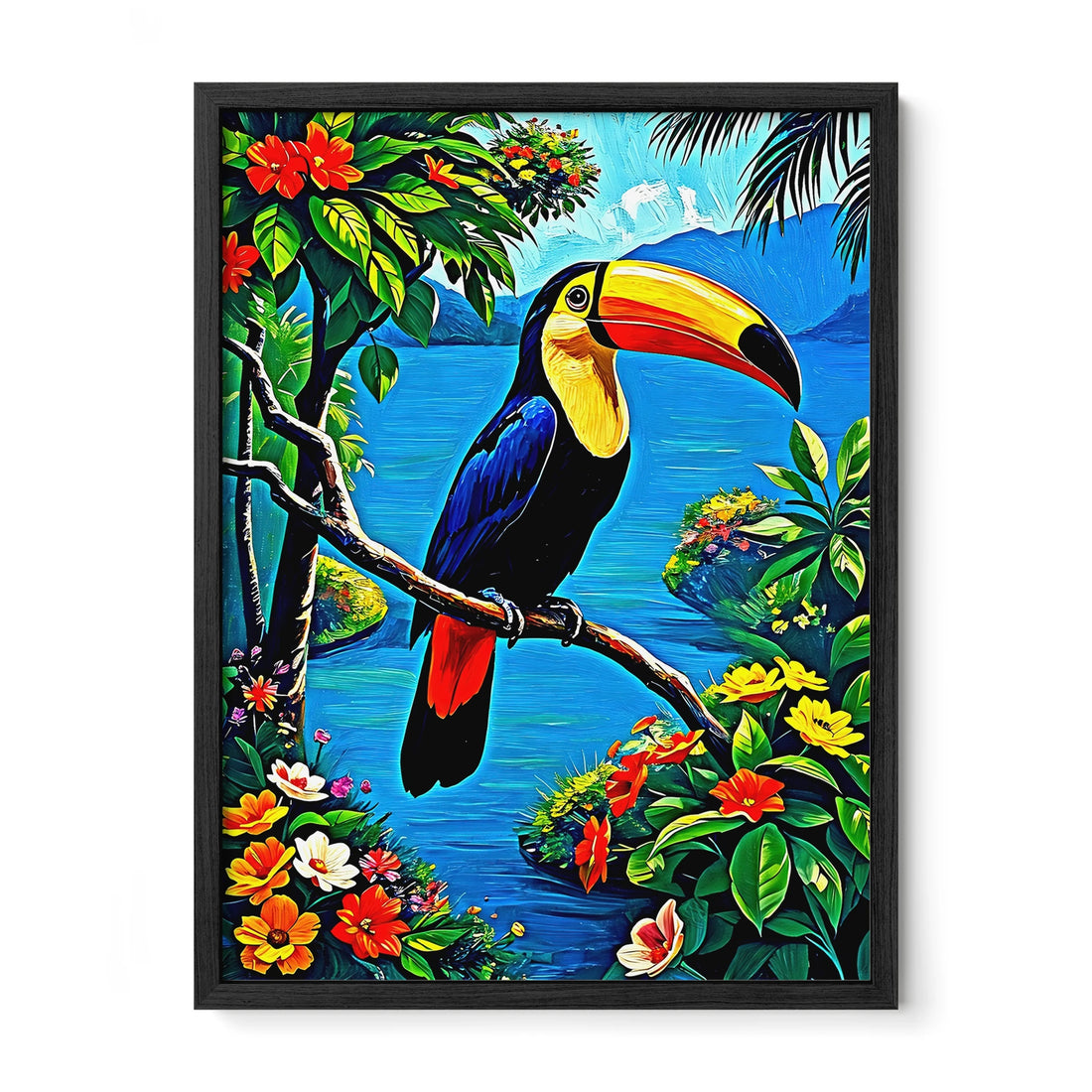 Toucan Ramphastos Sulfura-Framed Paper Print-452229 Black Premium Oak No Mats Visual Wall Art Framed Print