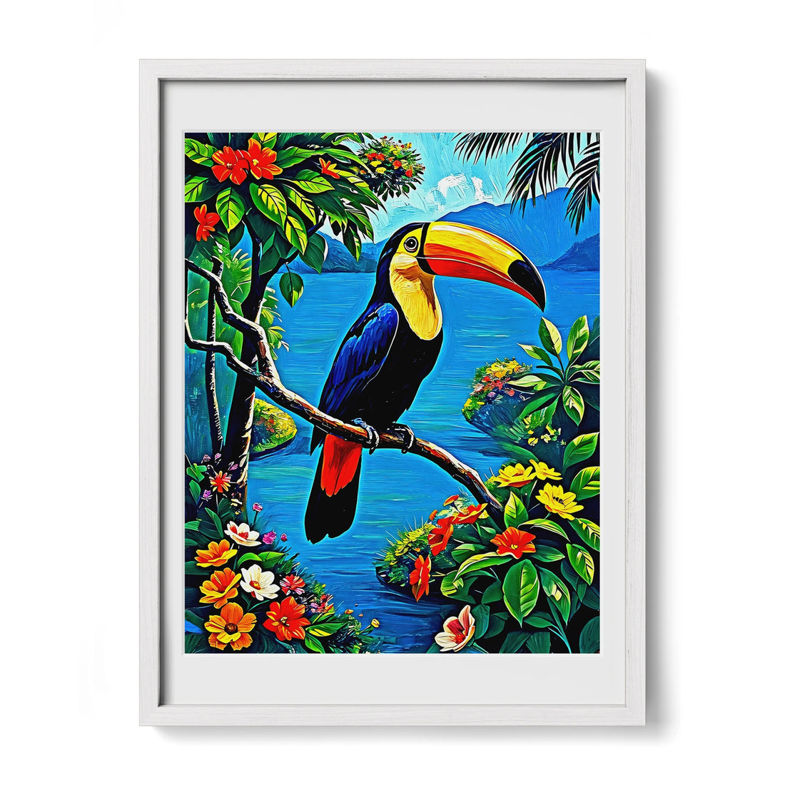 Toucan Ramphastos Sulfura-Framed Paper Print-452229 White Premium Oak Mats Visual Wall Art Framed Print