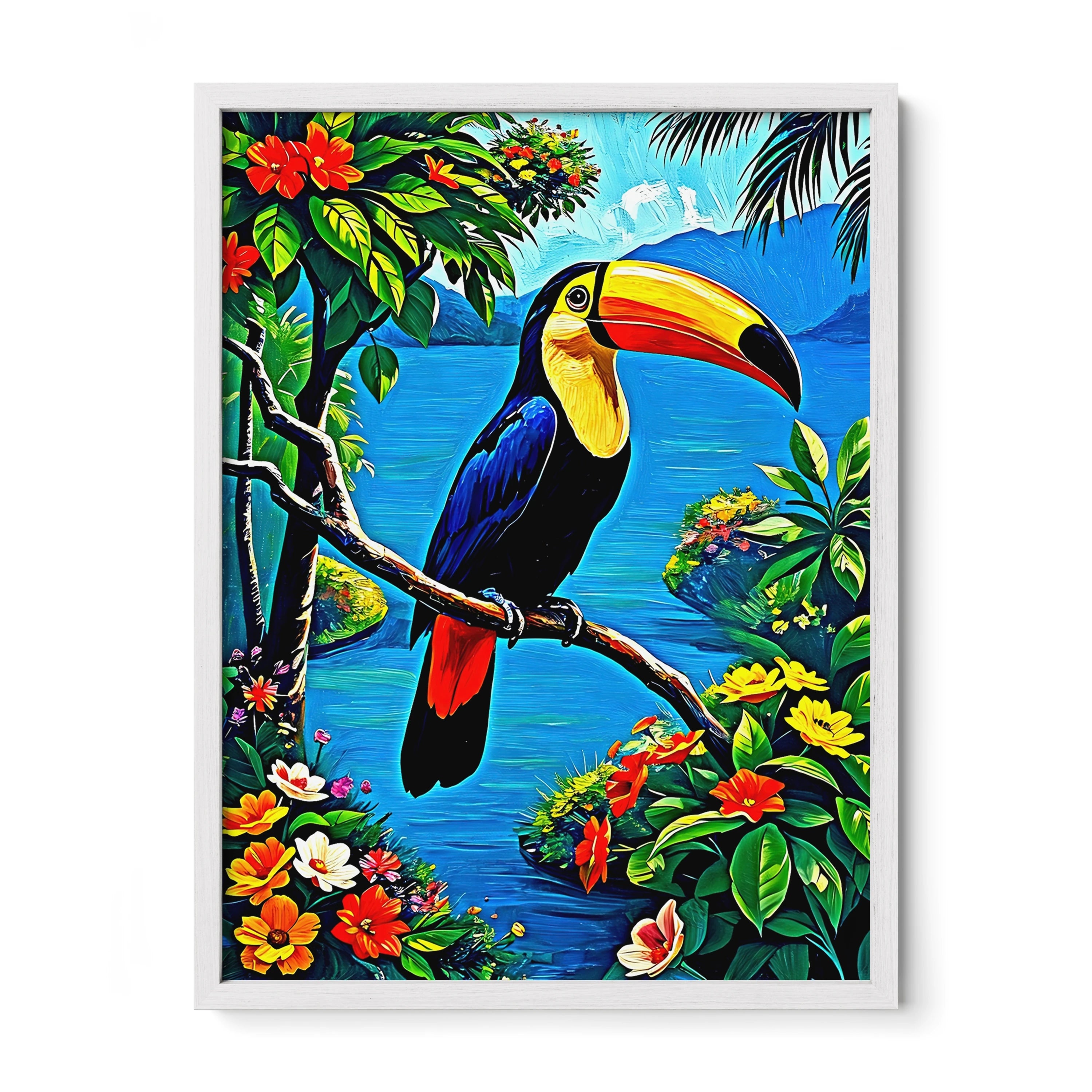 Toucan Ramphastos Sulfura-Framed Paper Print-452229 White Premium Oak No Mats Visual Wall Art Framed Print