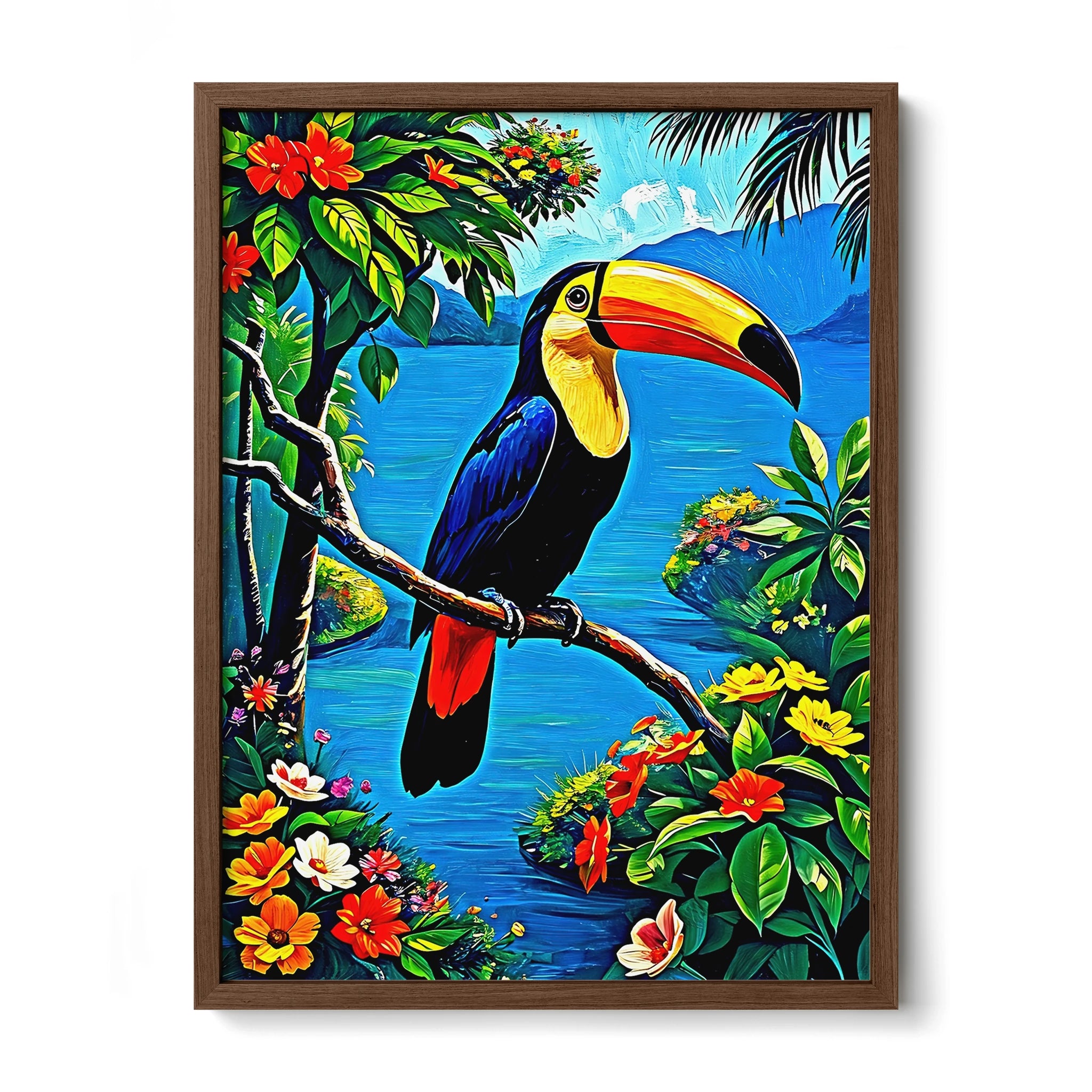 Toucan Ramphastos Sulfura-Framed Paper Print-452229 Walnut Premium Oak No Mats Visual Wall Art Framed Print