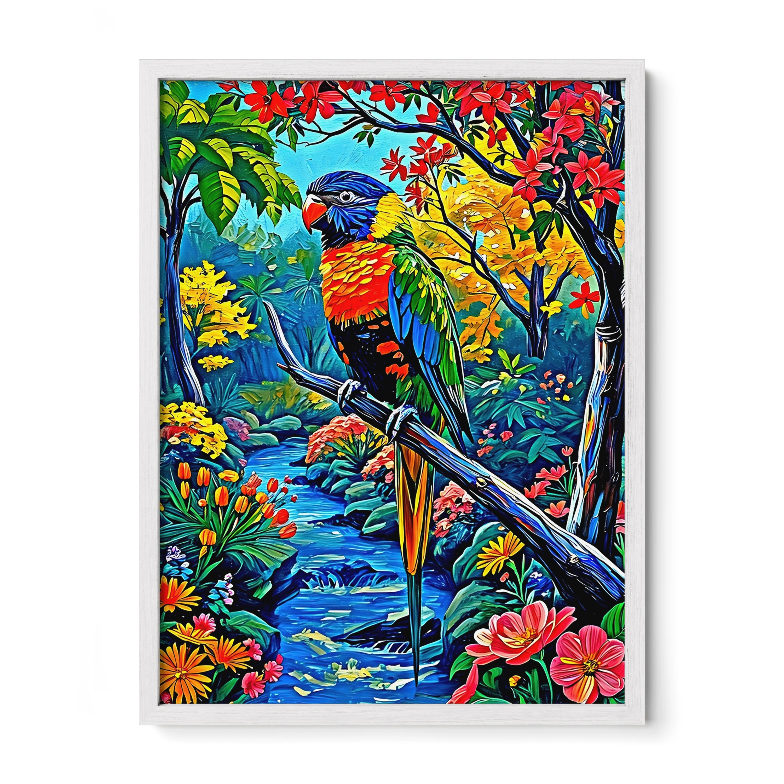 Trichoglossus Moluccanus-Rainbow Lorikeet-Framed Paper Print-452261 White Premium Oak No Mats Visual Wall Art Framed Print