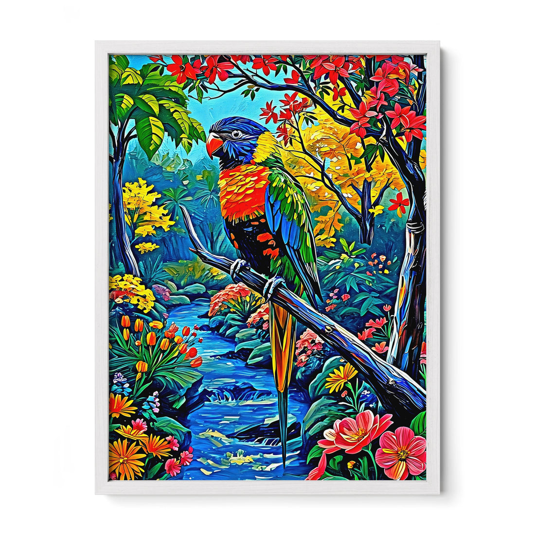Trichoglossus Moluccanus-Rainbow Lorikeet-Framed Paper Print-452261 White Premium Oak No Mats Visual Wall Art Framed Print