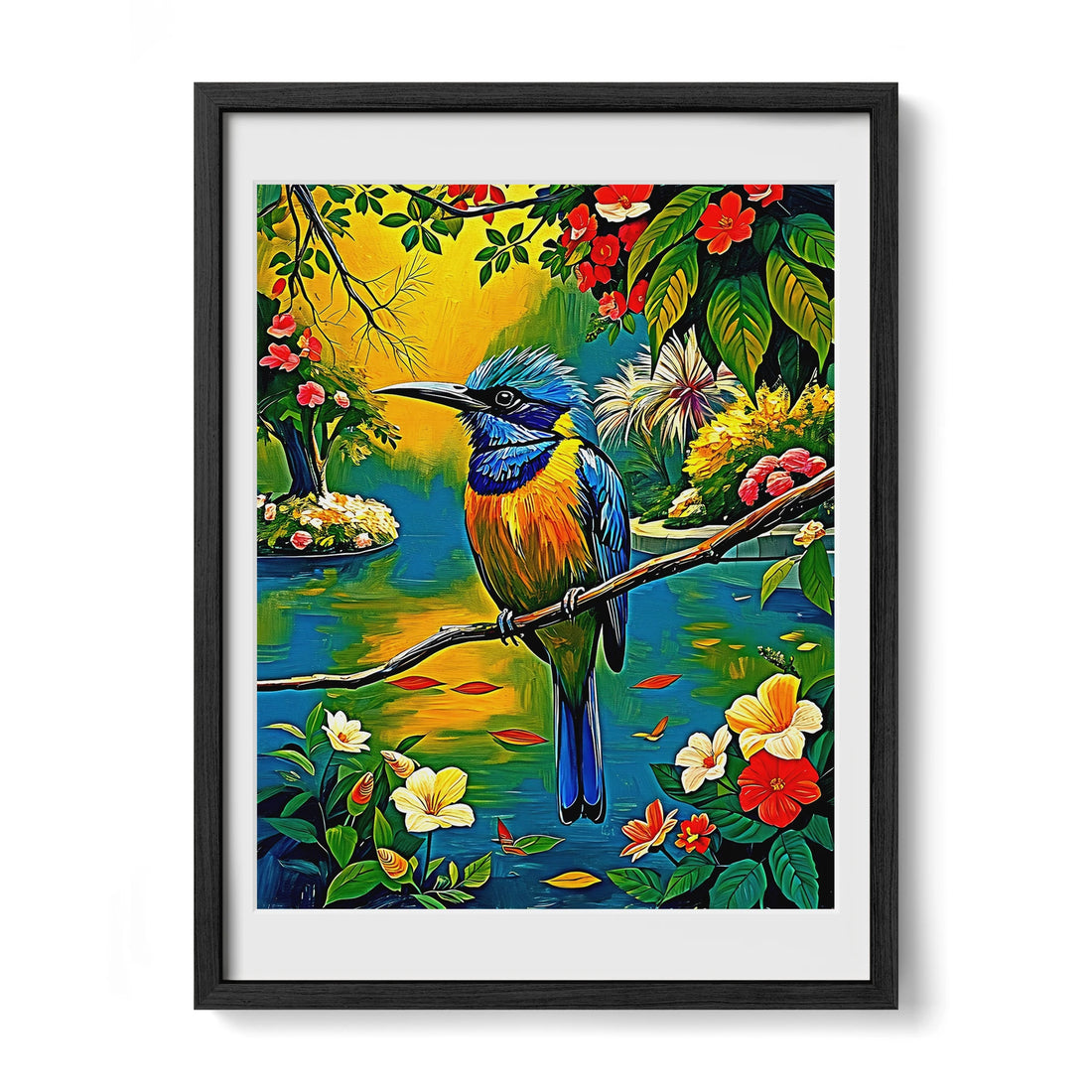 Turquoise Browed Motmot Eumomota Su-Framed Paper Print-452230 Black Premium Oak Mats Visual Wall Art Framed Print