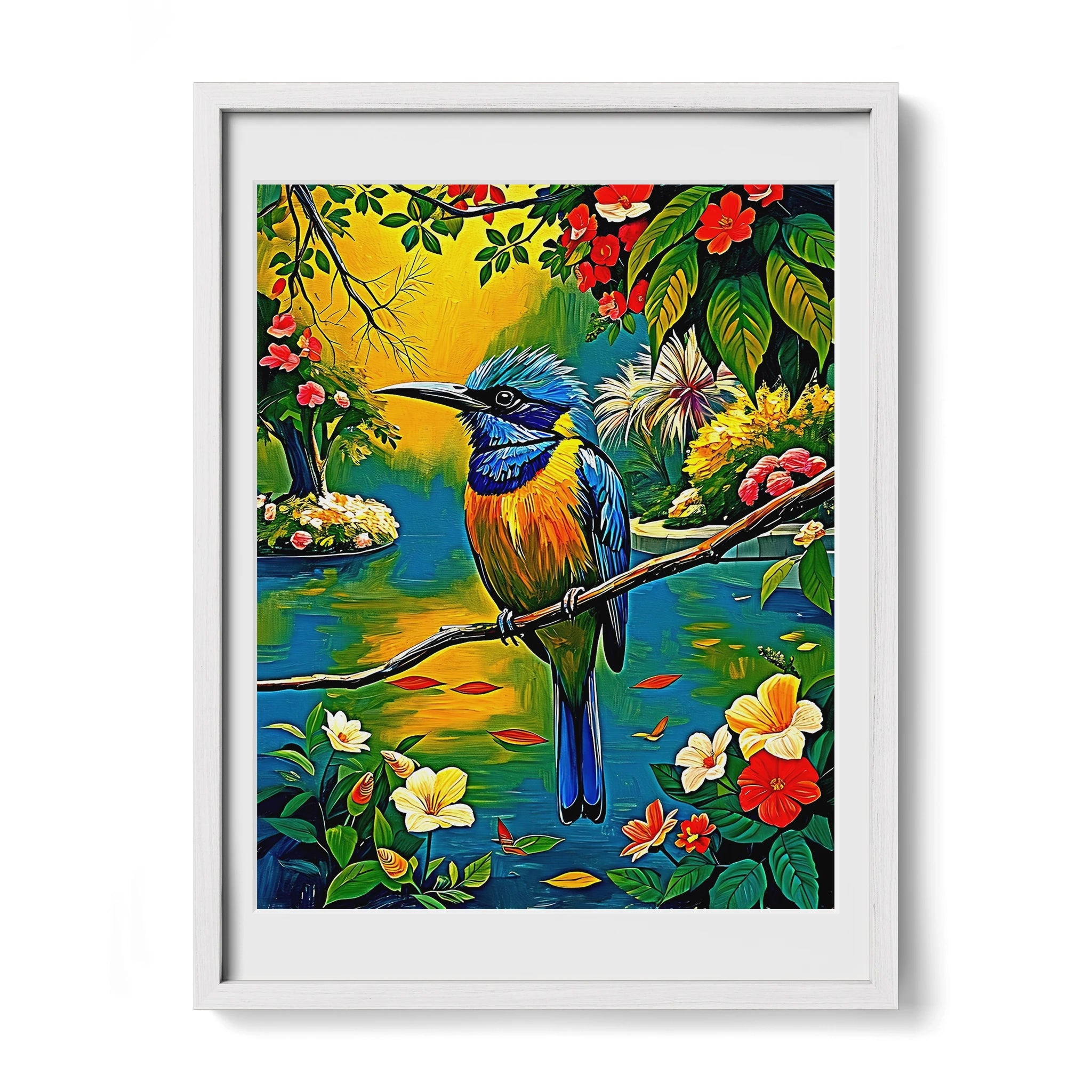 Turquoise Browed Motmot Eumomota Su-Framed Paper Print-452230 White Premium Oak Mats Visual Wall Art Framed Print