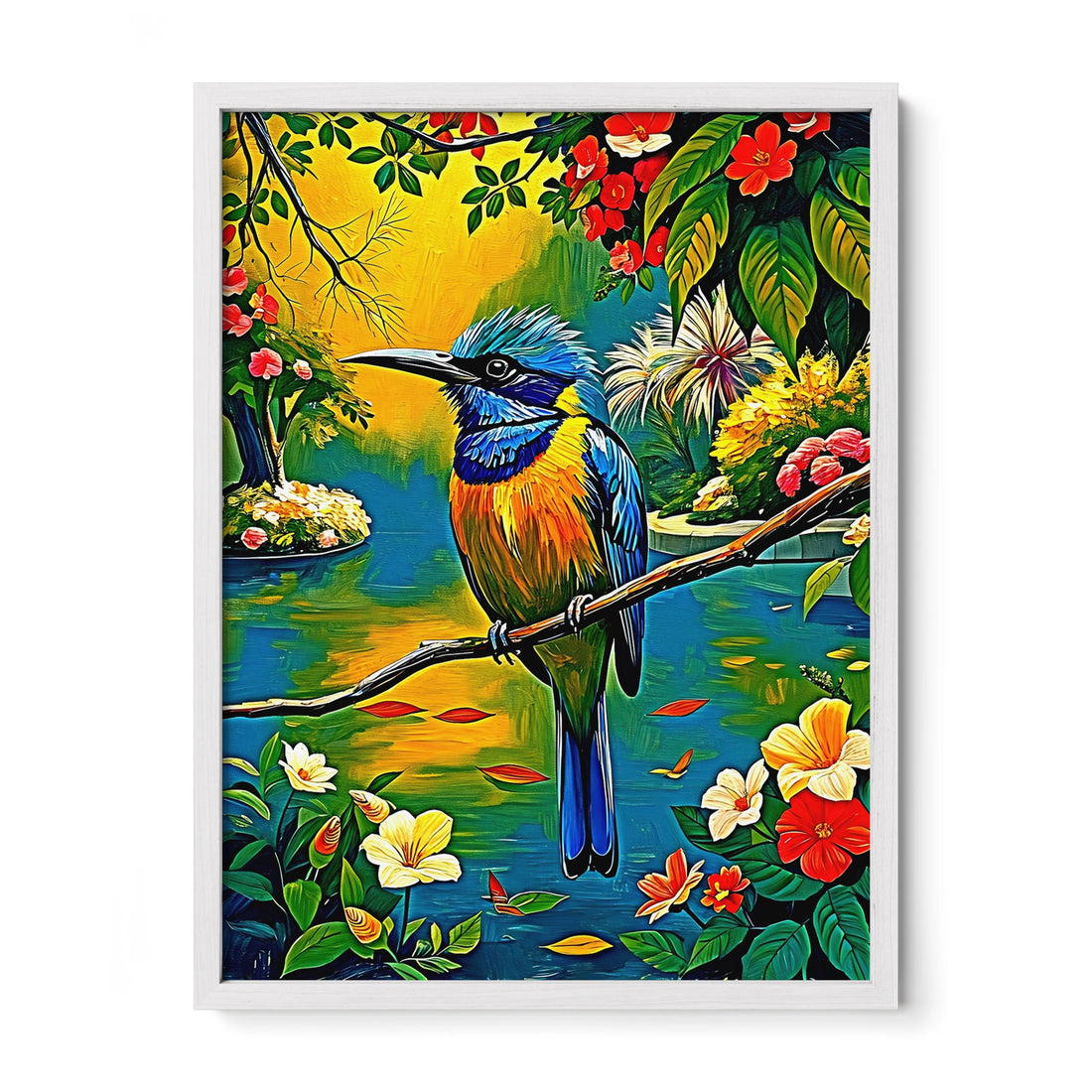 Turquoise Browed Motmot Eumomota Su-Framed Paper Print-452230 White Premium Oak No Mats Visual Wall Art Framed Print