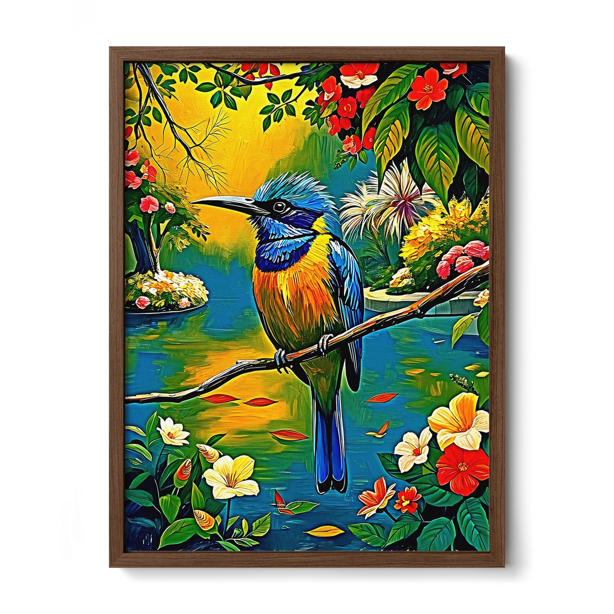 Turquoise Browed Motmot Eumomota Su-Framed Paper Print-452230 Walnut Premium Oak No Mats Visual Wall Art Framed Print