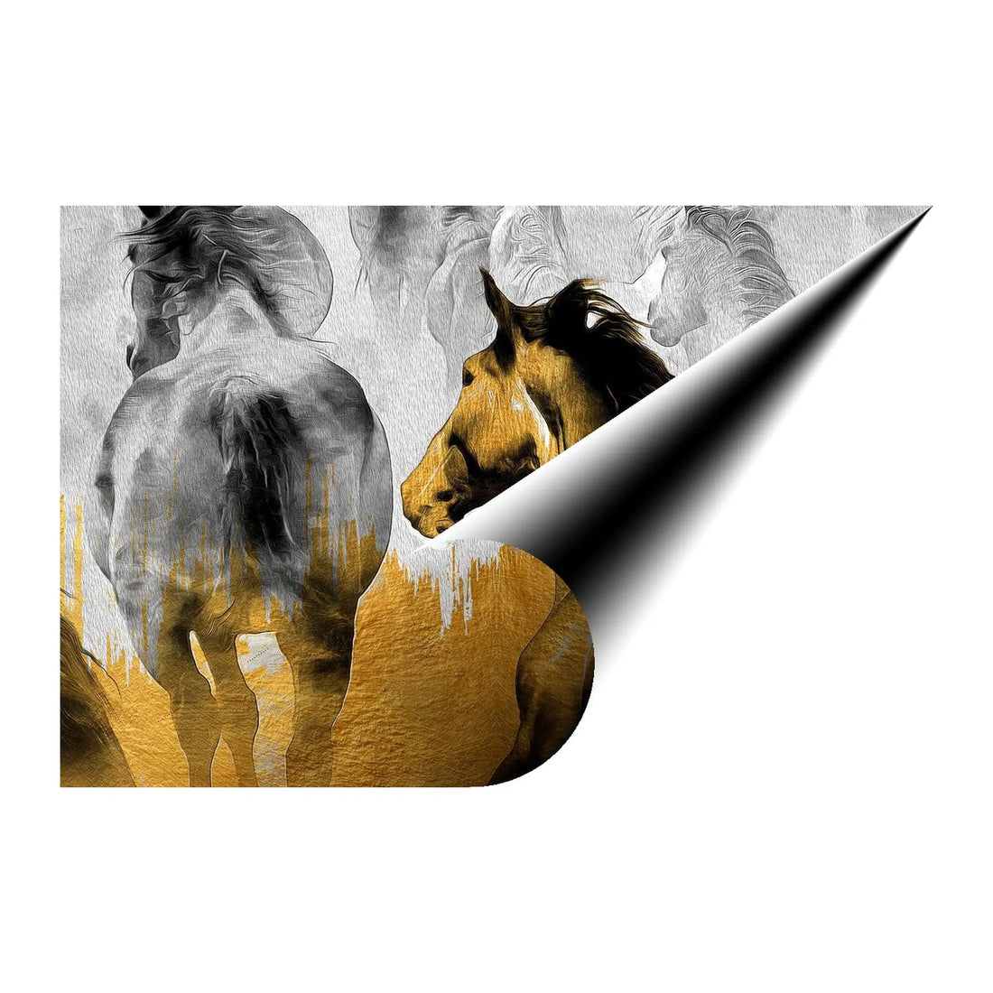 Two Horses Gold Giclée Print 32909 Giclée Rolled Canvas Print Visual Wall Art