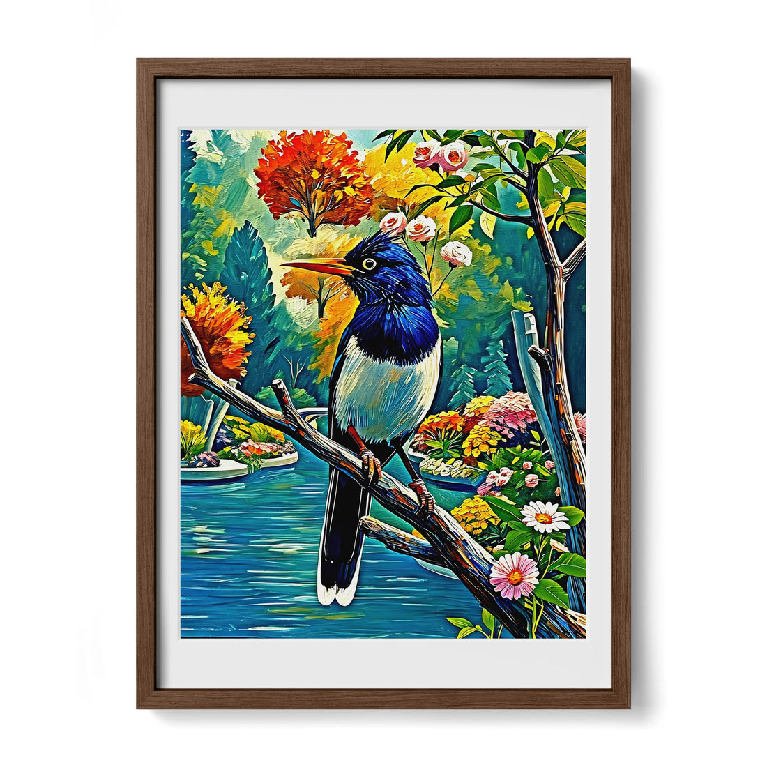 Urocissa erythroryncha-Red-billed Blue Magpie-Framed Paper Print-452262 Walnut Premium Oak Mats Visual Wall Art Framed Print