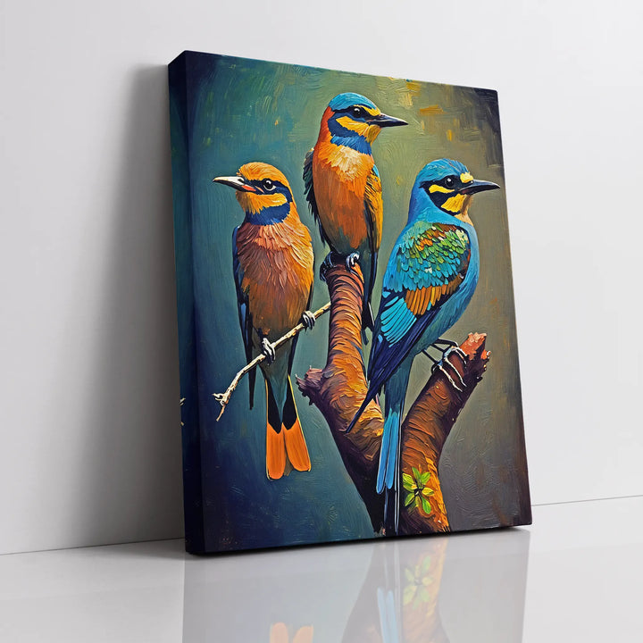 Vibrant Feather Trio Multi Colored Birds Giclée Print 454025 Visual Wall Art AR3:4V-AR4:5V Giclée Print