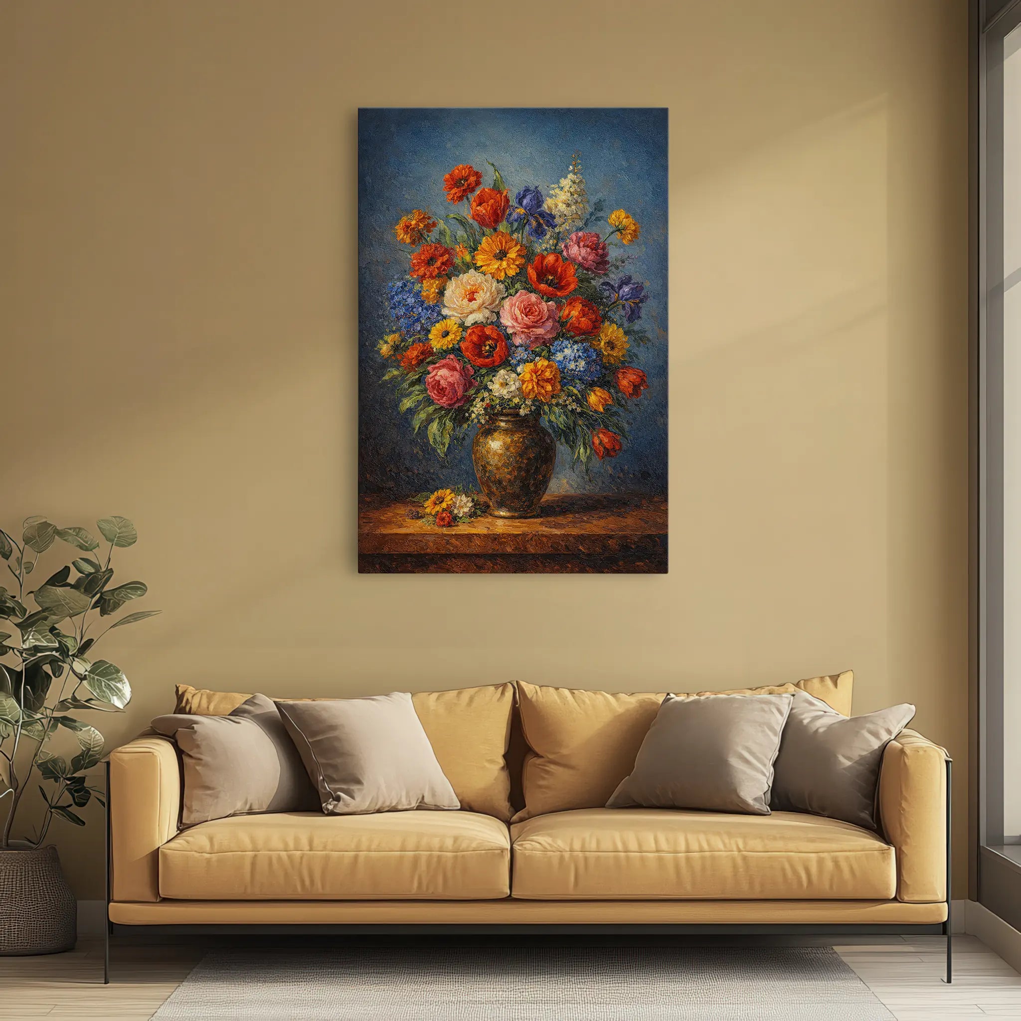Vibrant Floral in a Golden Vase Still Life Giclée Print 232004 Visual Wall Art AR2:3V Giclée Print