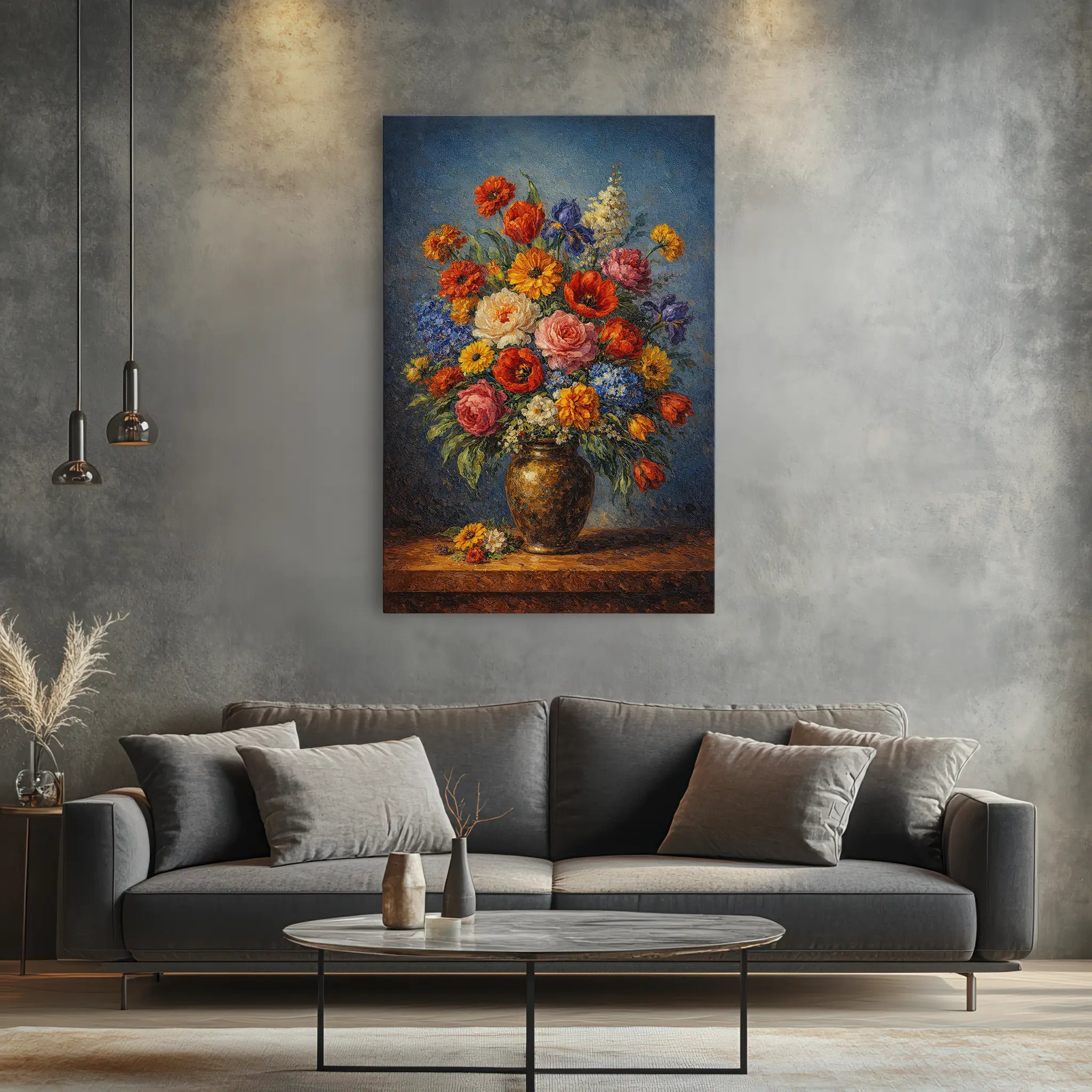 Vibrant Floral in a Golden Vase Still Life Giclée Print 232004 Visual Wall Art AR2:3V Giclée Print