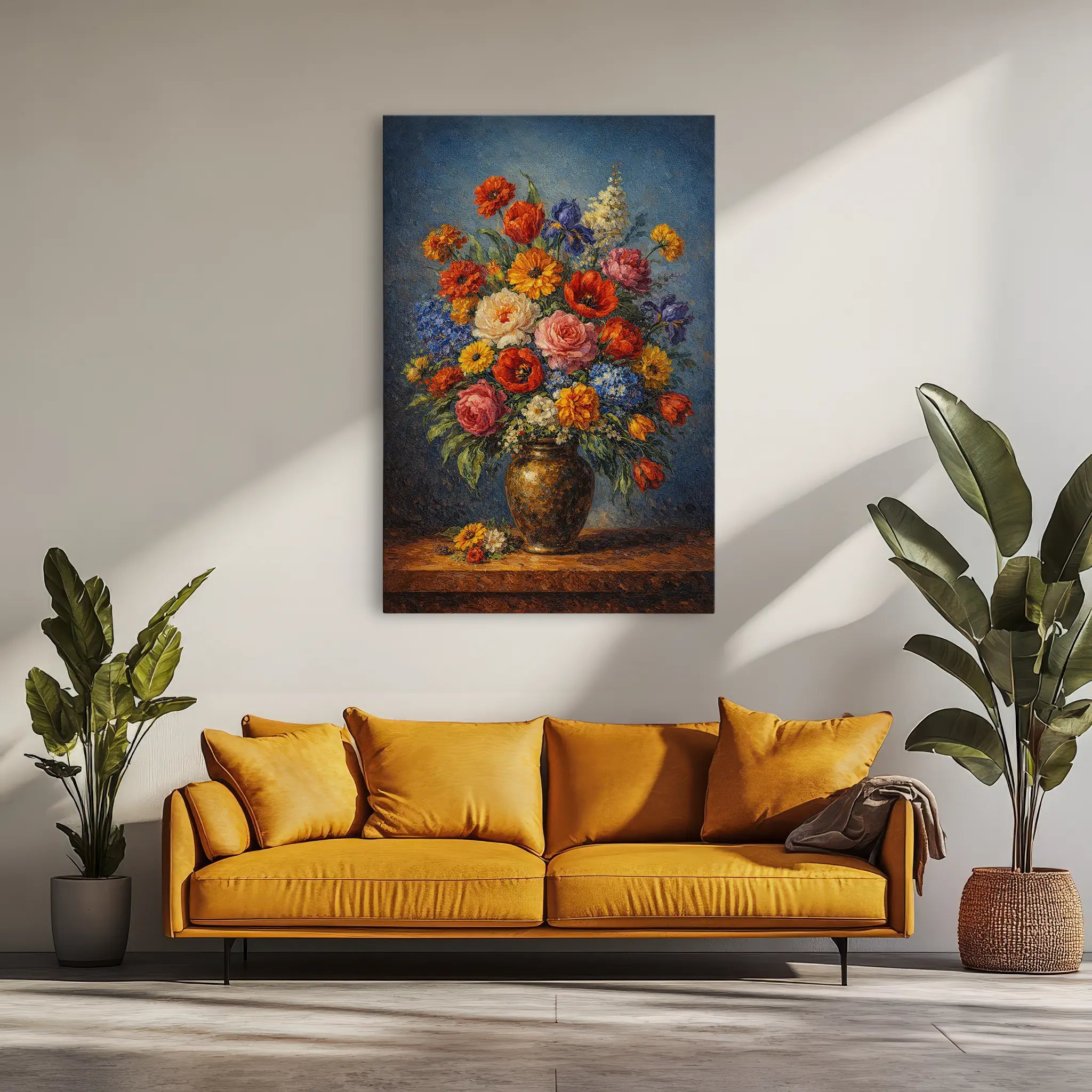 Vibrant Floral in a Golden Vase Still Life Giclée Print 232004 Visual Wall Art AR2:3V Giclée Print