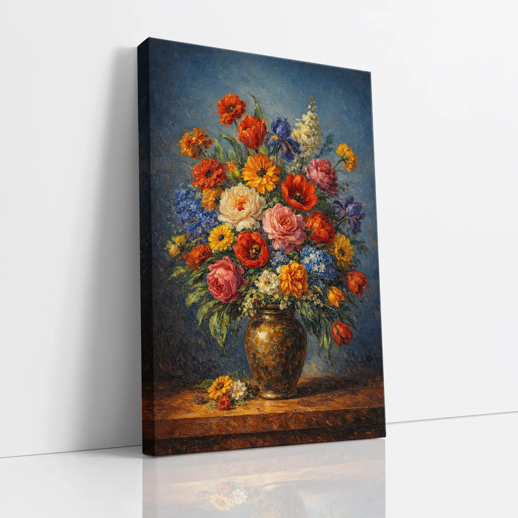 Vibrant Floral in a Golden Vase Still Life Giclée Print 232004 Visual Wall Art AR2:3V Giclée Print