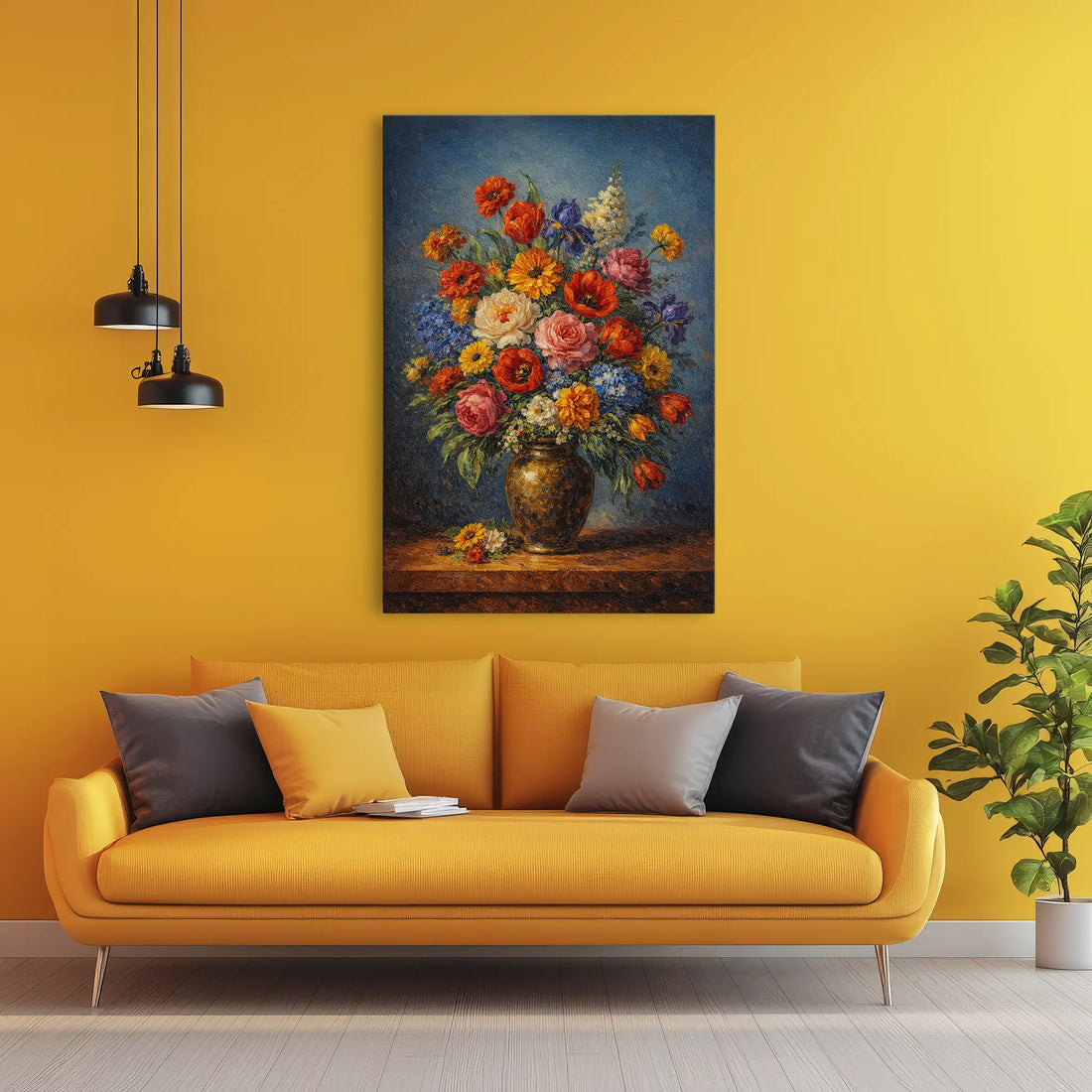 Vibrant Floral in a Golden Vase Still Life Giclée Print 232004 Visual Wall Art AR2:3V Giclée Print