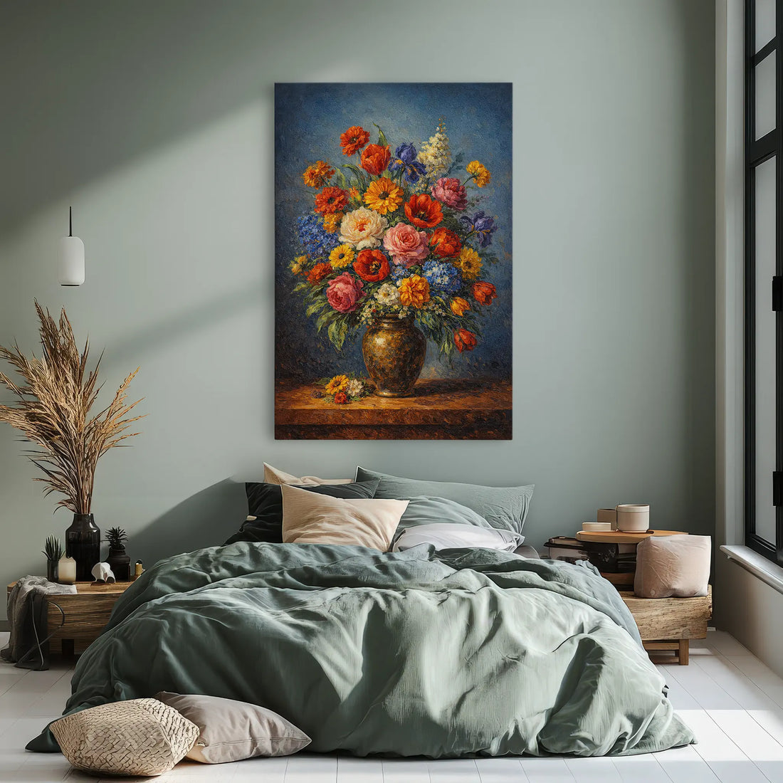 Vibrant Floral in a Golden Vase Still Life Giclée Print 232004 Visual Wall Art AR2:3V Giclée Print
