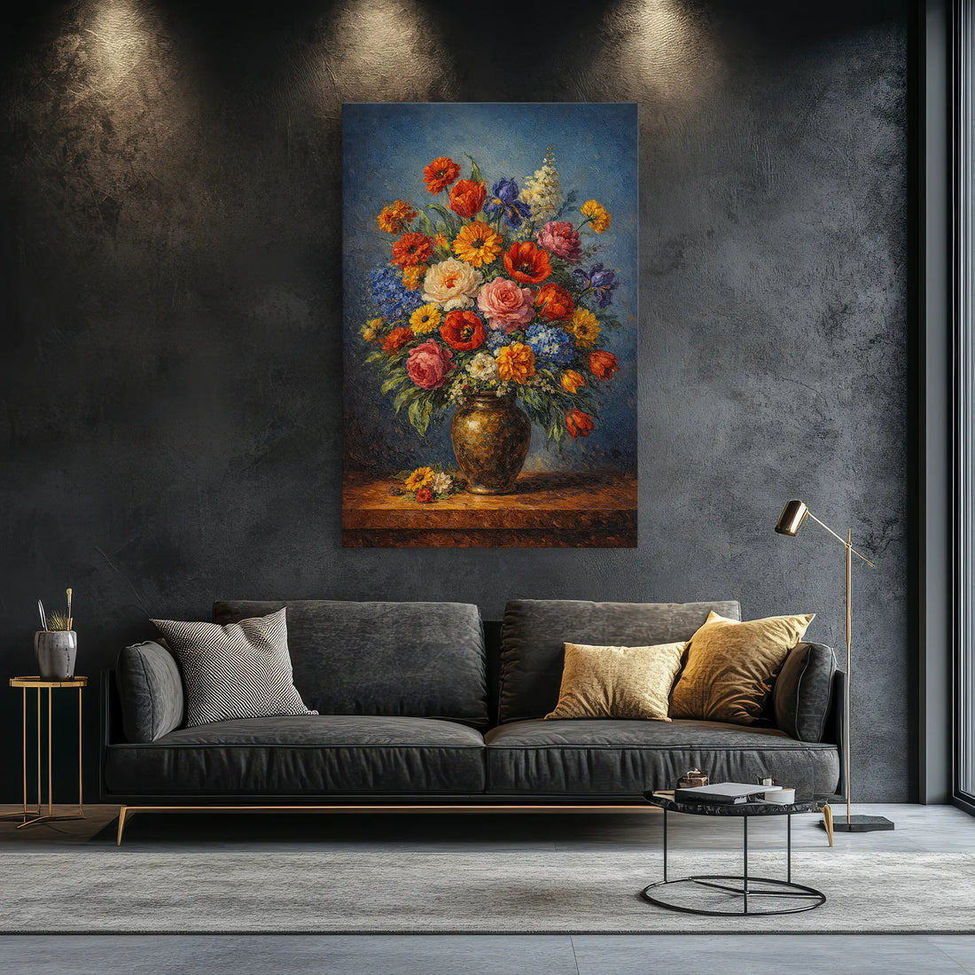 Vibrant Floral in a Golden Vase Still Life Giclée Print 232004 Visual Wall Art AR2:3V Giclée Print