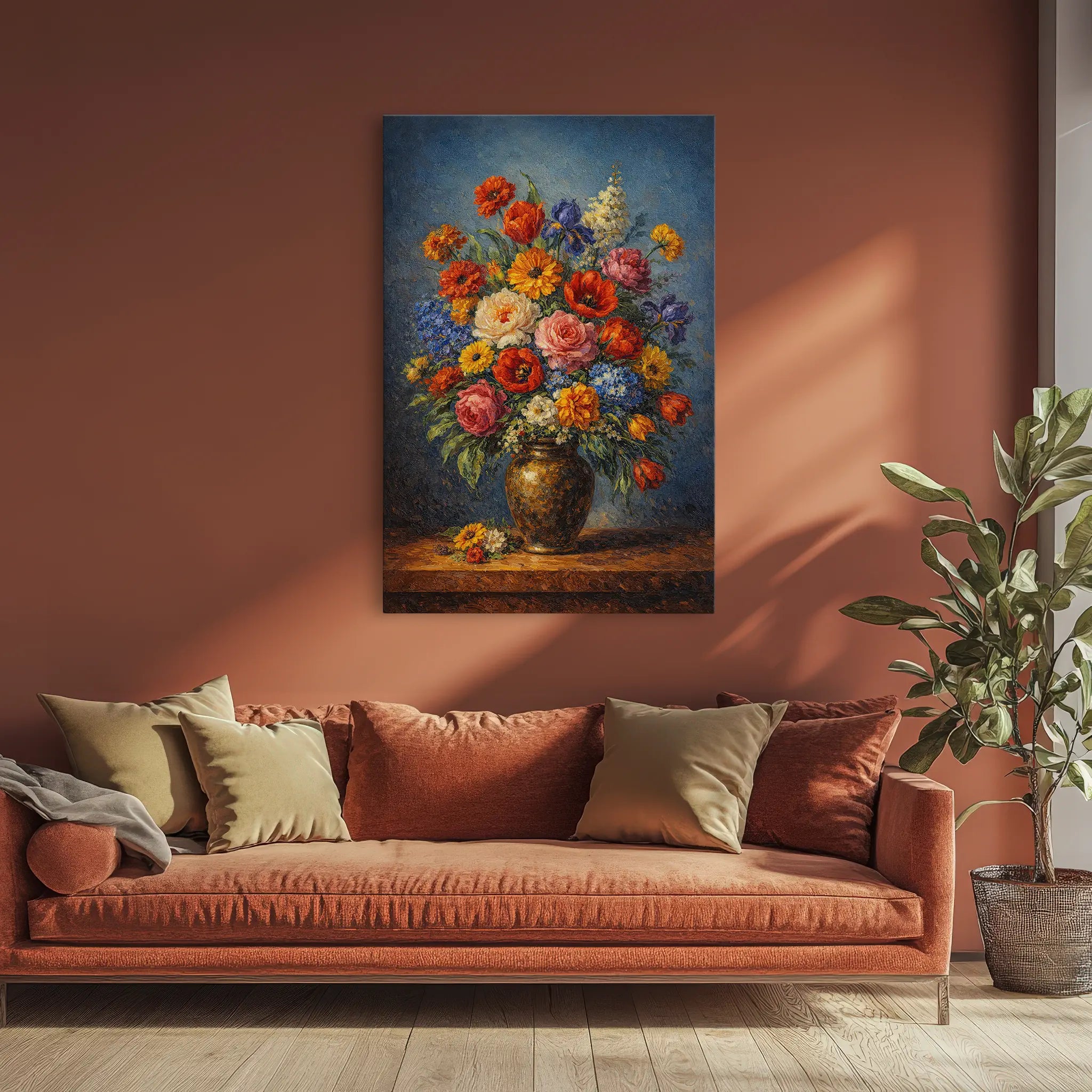 Vibrant Floral in a Golden Vase Still Life Giclée Print 232004 Visual Wall Art AR2:3V Giclée Print