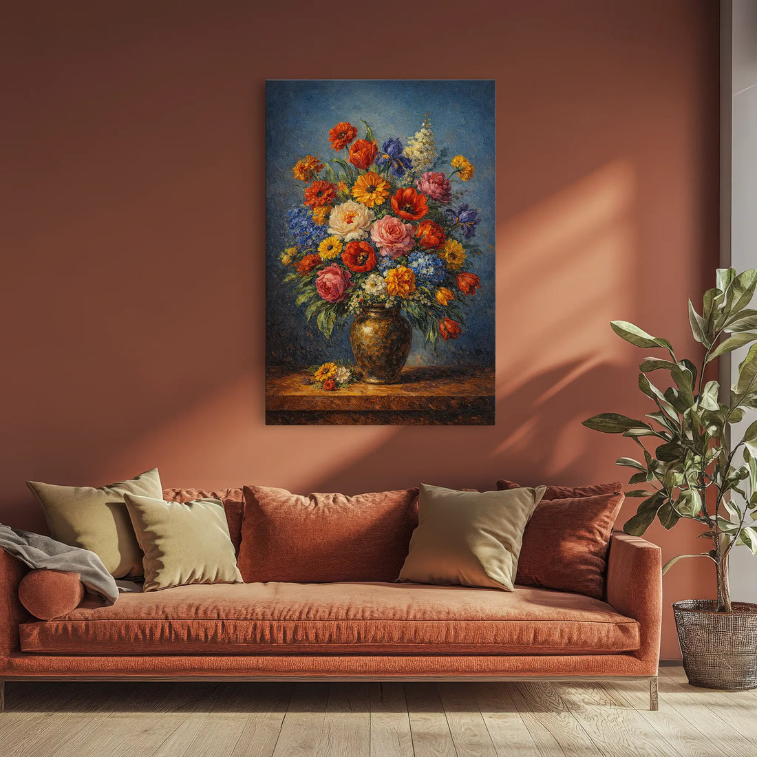 Vibrant Floral in a Golden Vase Still Life Giclée Print 232004 Visual Wall Art AR2:3V Giclée Print