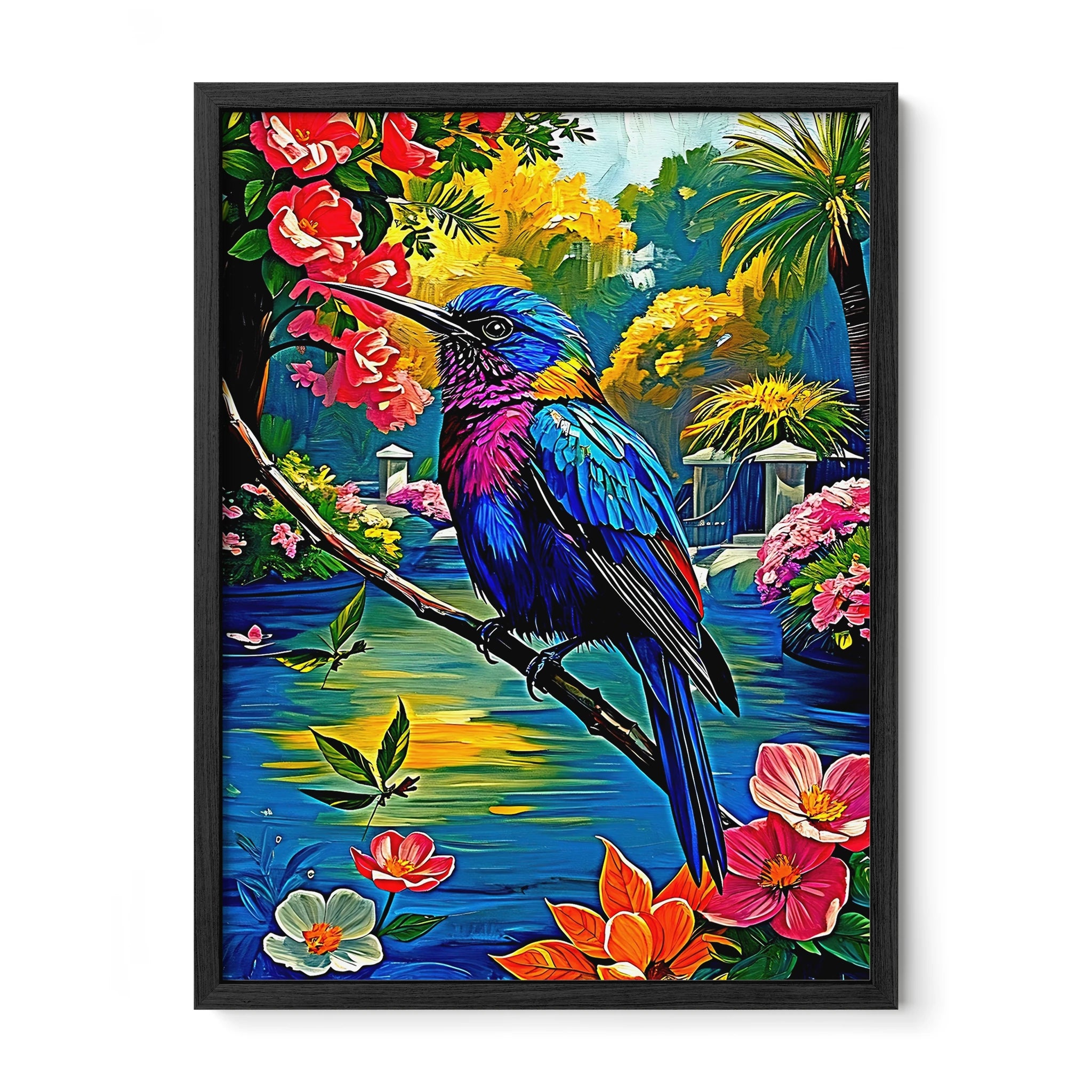 Violet Sabrewing Campylopterus Hemile-Framed Paper Print-452200 Black Premium Oak No Mats Visual Wall Art Framed Print