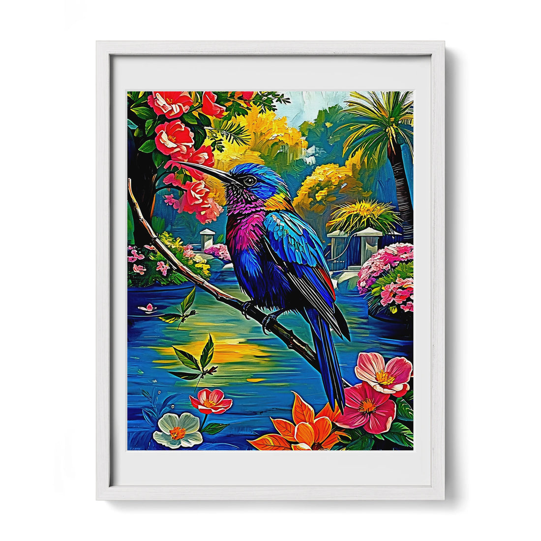 Violet Sabrewing Campylopterus Hemile-Framed Paper Print-452200 White Premium Oak Mats Visual Wall Art Framed Print