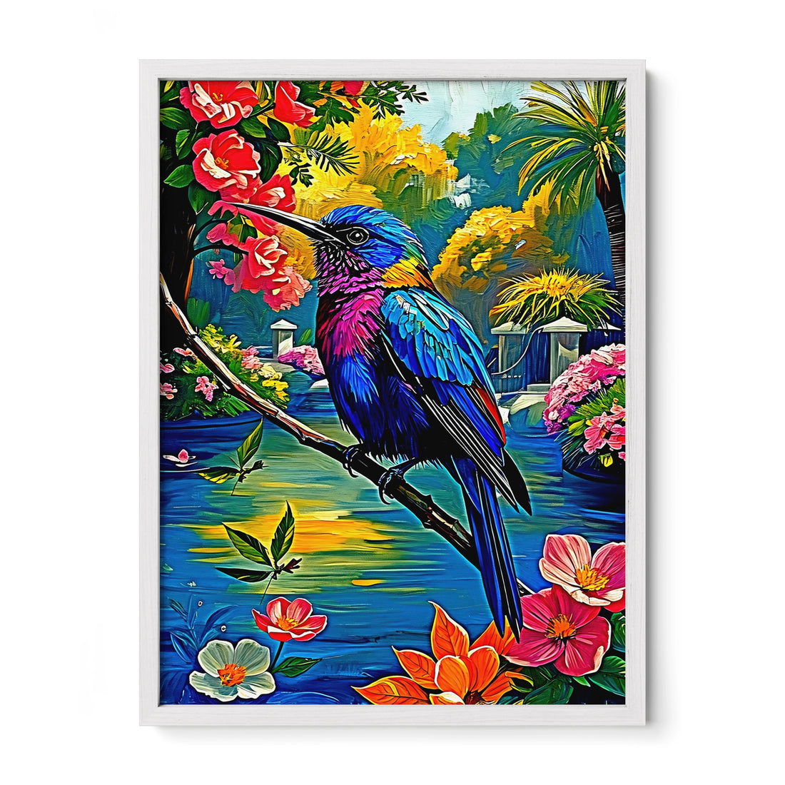 Violet Sabrewing Campylopterus Hemile-Framed Paper Print-452200 White Premium Oak No Mats Visual Wall Art Framed Print