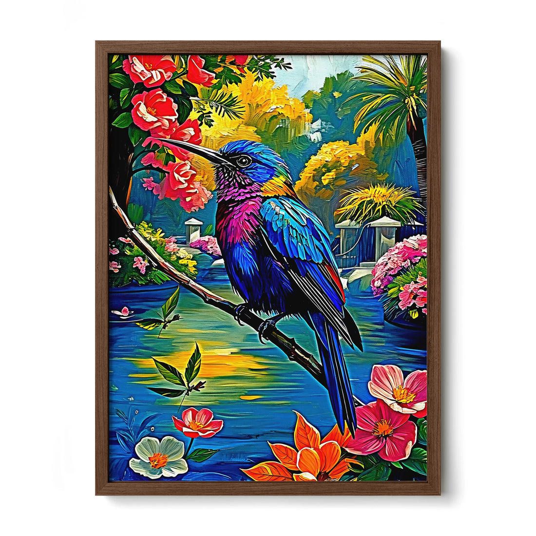 Violet Sabrewing Campylopterus Hemile-Framed Paper Print-452200 Walnut Premium Oak No Mats Visual Wall Art Framed Print