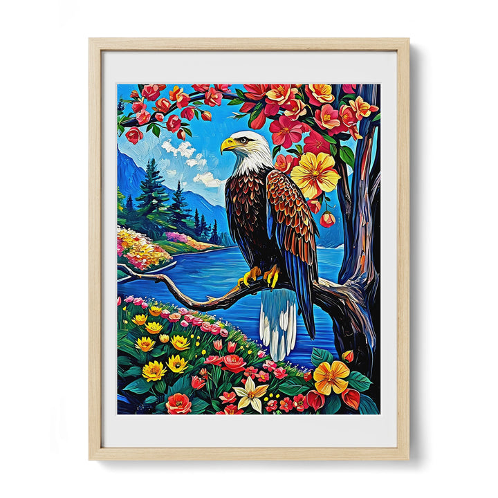White Headed Sea Eagle-Bald Eagle-Framed Paper Print-452205 Natural Premium Oak Mats Visual Wall Art Framed Print