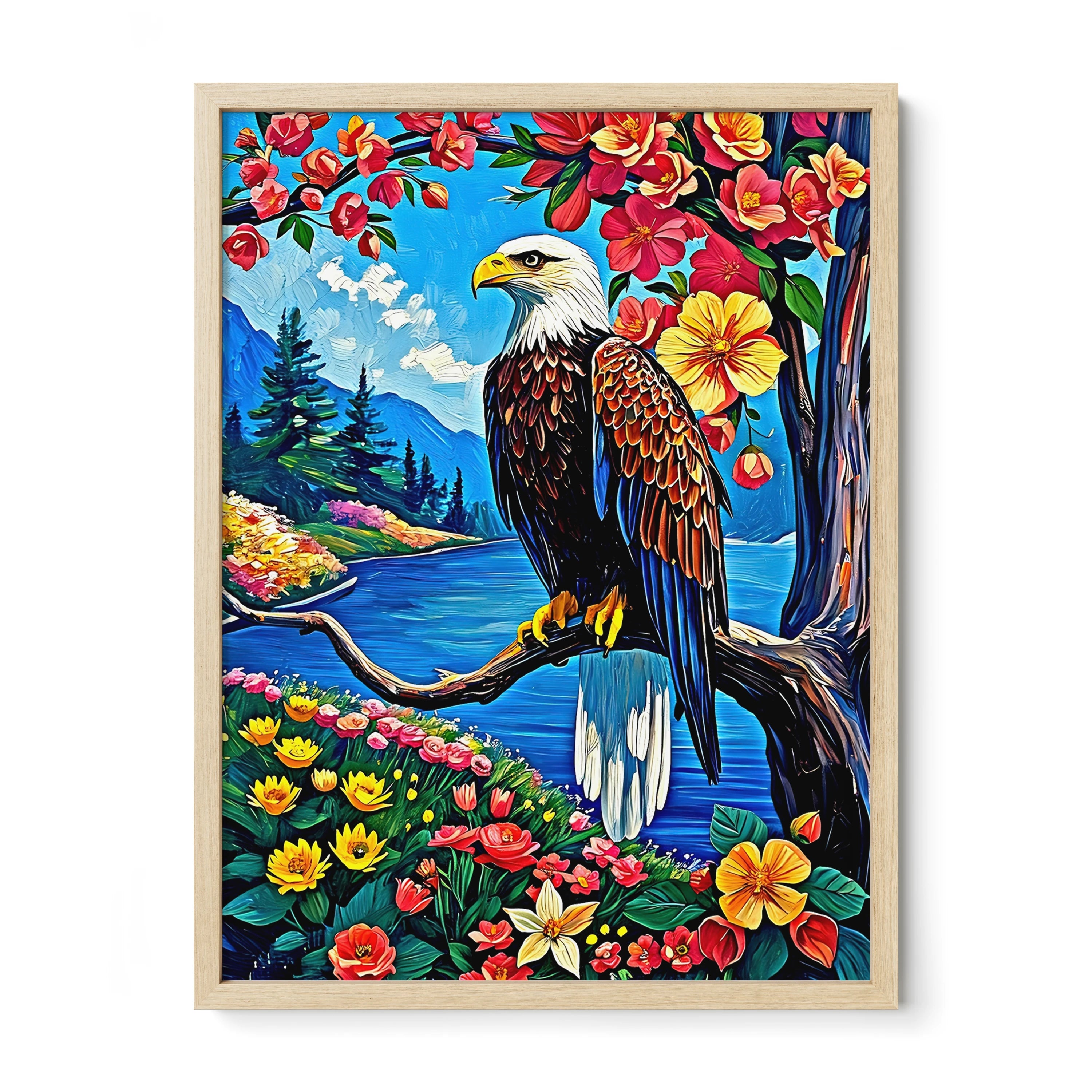 White Headed Sea Eagle-Bald Eagle-Framed Paper Print-452205 Natural Premium Oak No Mats Visual Wall Art Framed Print