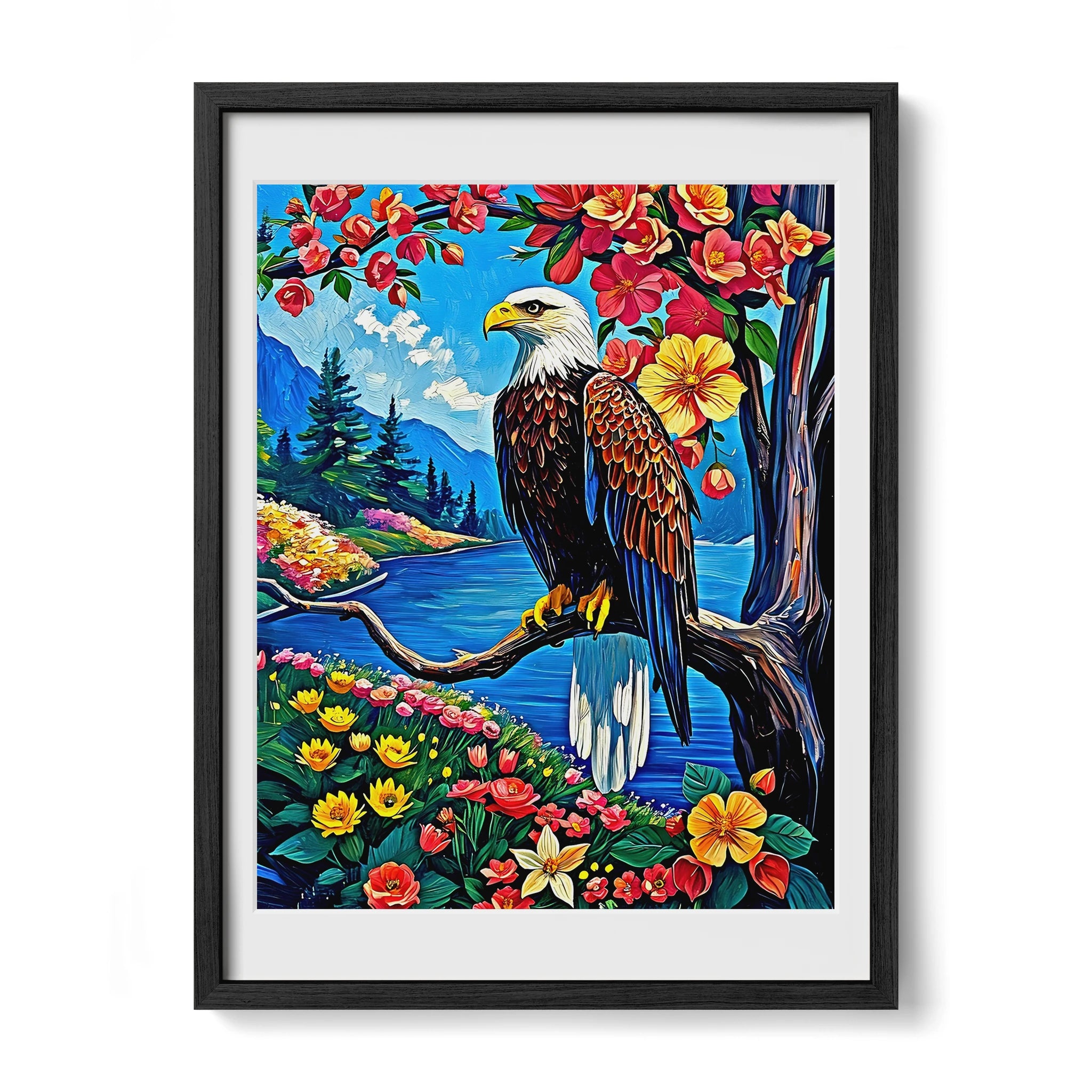 White Headed Sea Eagle-Bald Eagle-Framed Paper Print-452205 Black Premium Oak Mats Visual Wall Art Framed Print