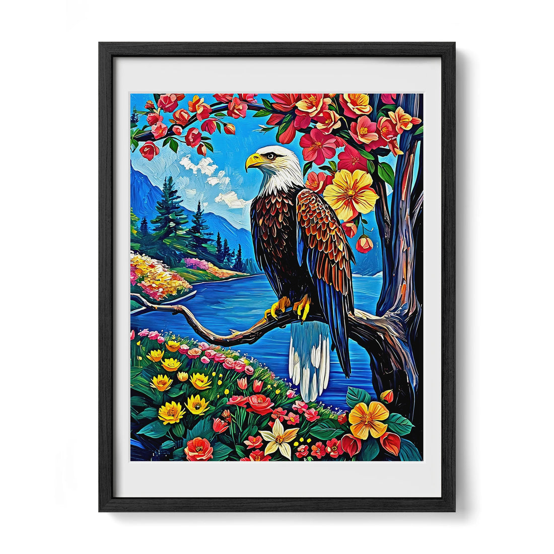 White Headed Sea Eagle-Bald Eagle-Framed Paper Print-452205 Black Premium Oak Mats Visual Wall Art Framed Print