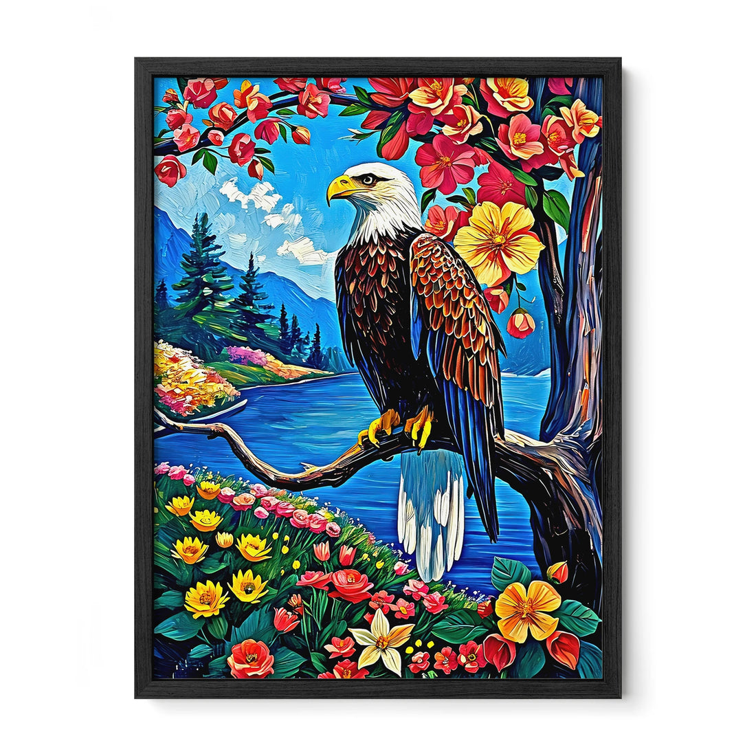 White Headed Sea Eagle-Bald Eagle-Framed Paper Print-452205 Black Premium Oak No Mats Visual Wall Art Framed Print