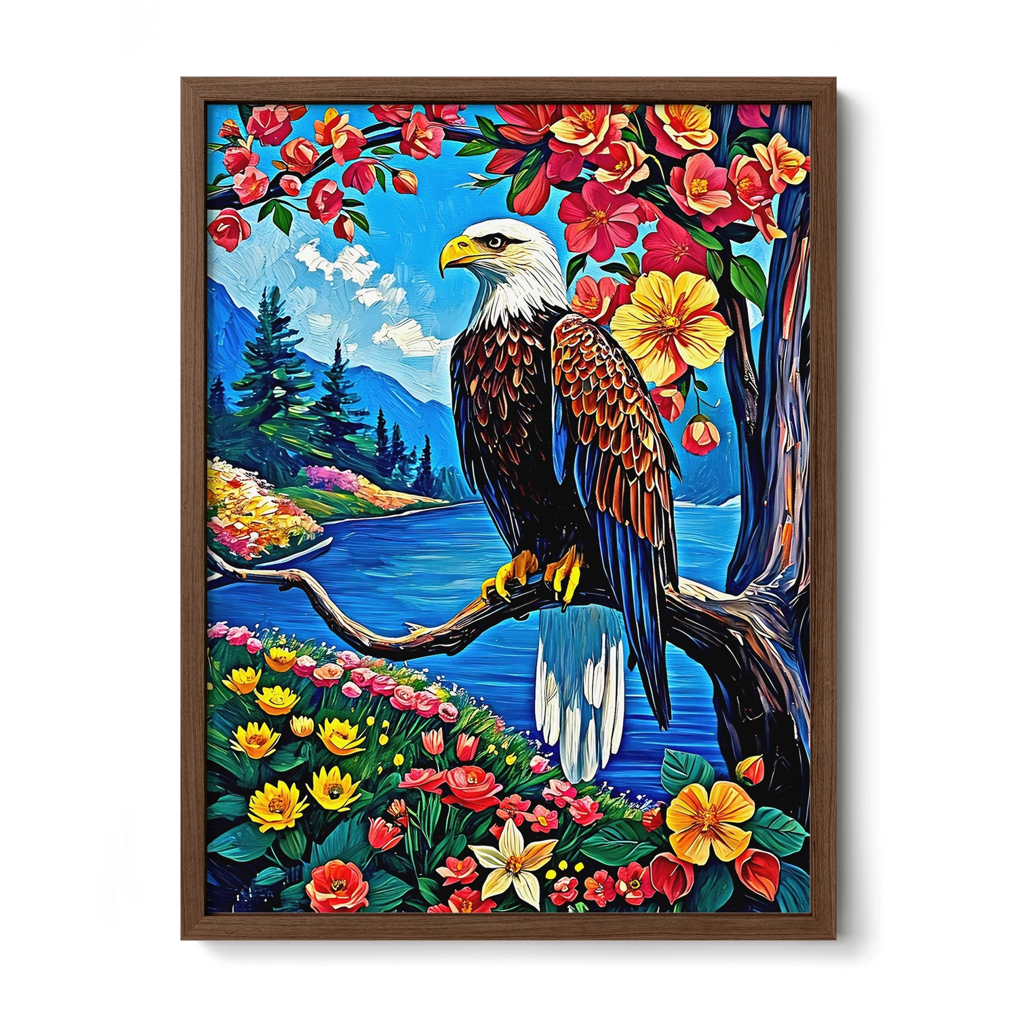 White Headed Sea Eagle-Bald Eagle-Framed Paper Print-452205 Walnut Premium Oak No Mats Visual Wall Art Framed Print