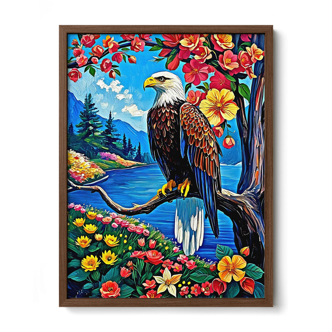 White Headed Sea Eagle-Bald Eagle-Framed Paper Print-452205 Walnut Premium Oak No Mats Visual Wall Art Framed Print